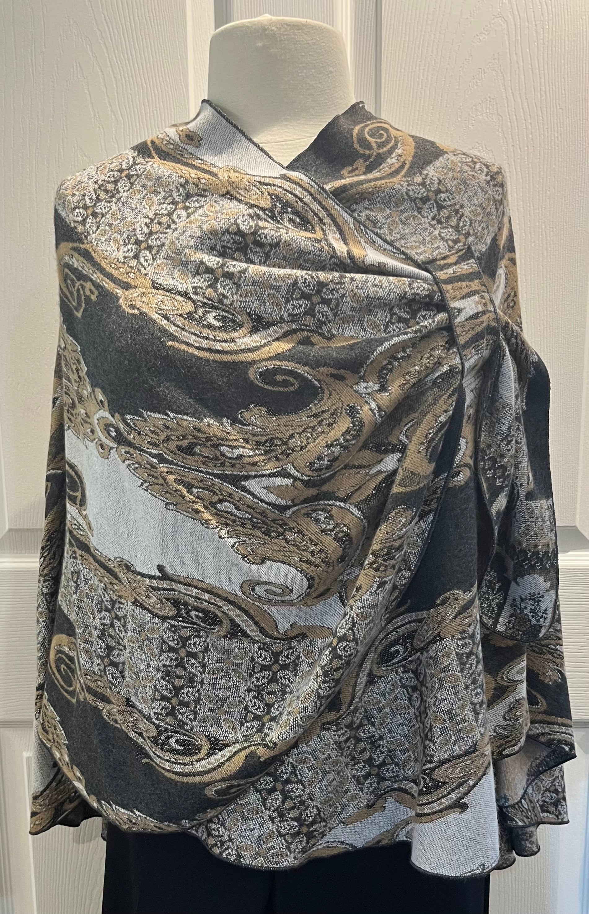Charcoal, Taupe & Cream Reversible Cashmere Shawl