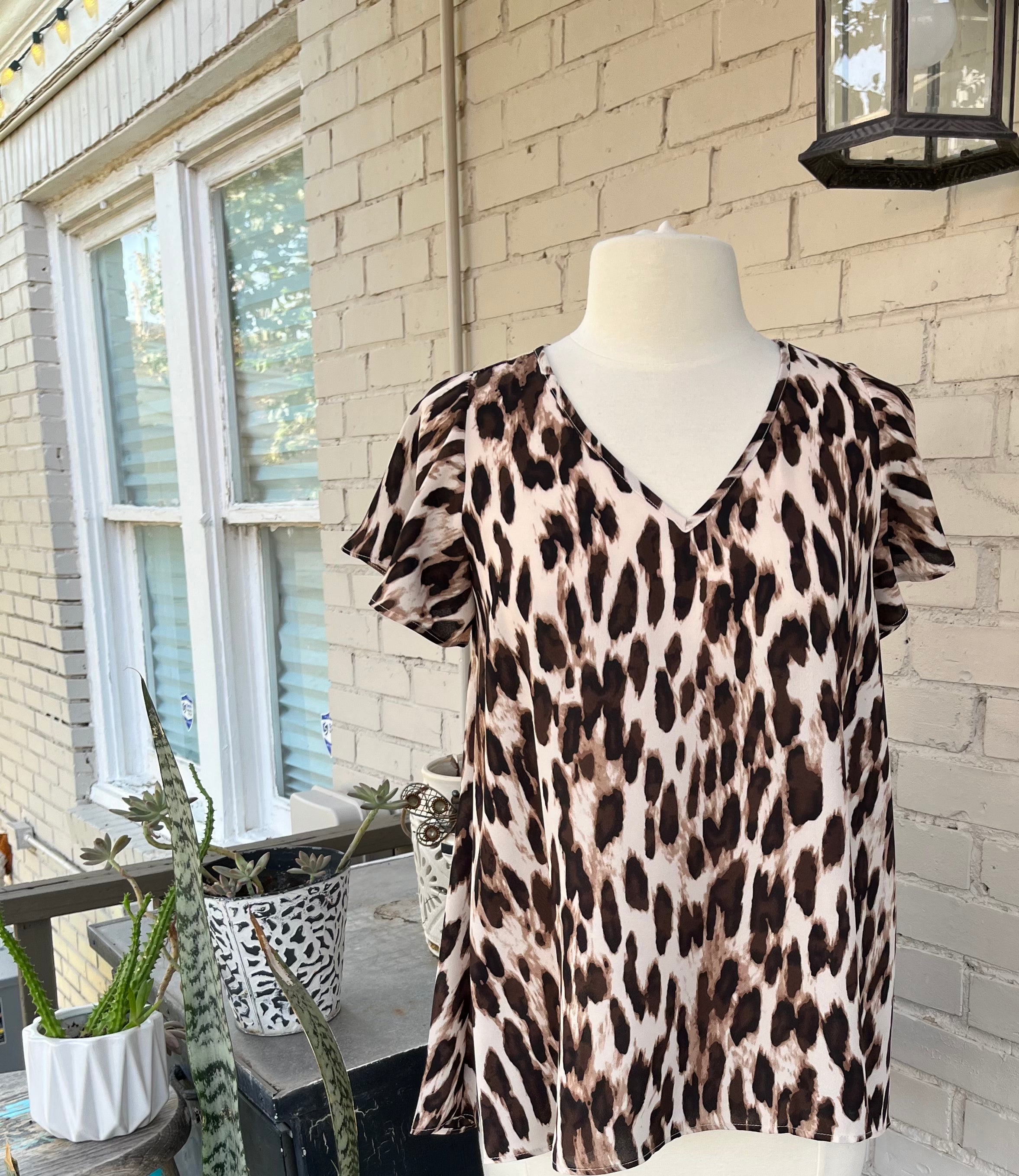 All Over Leopard Top w/ Flutter Sleeve