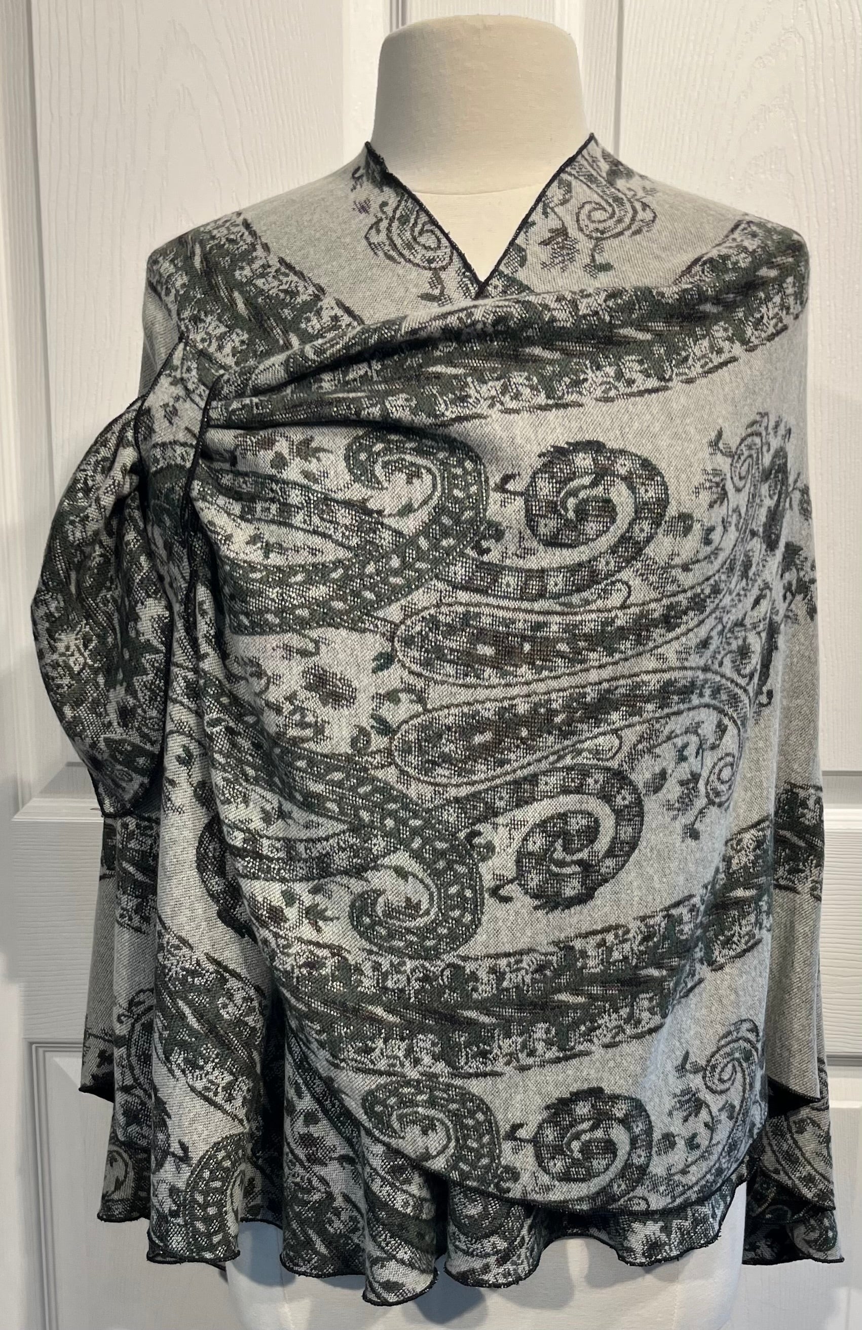 Black, Taupe & Green Reversible  Cashmere Shawl
