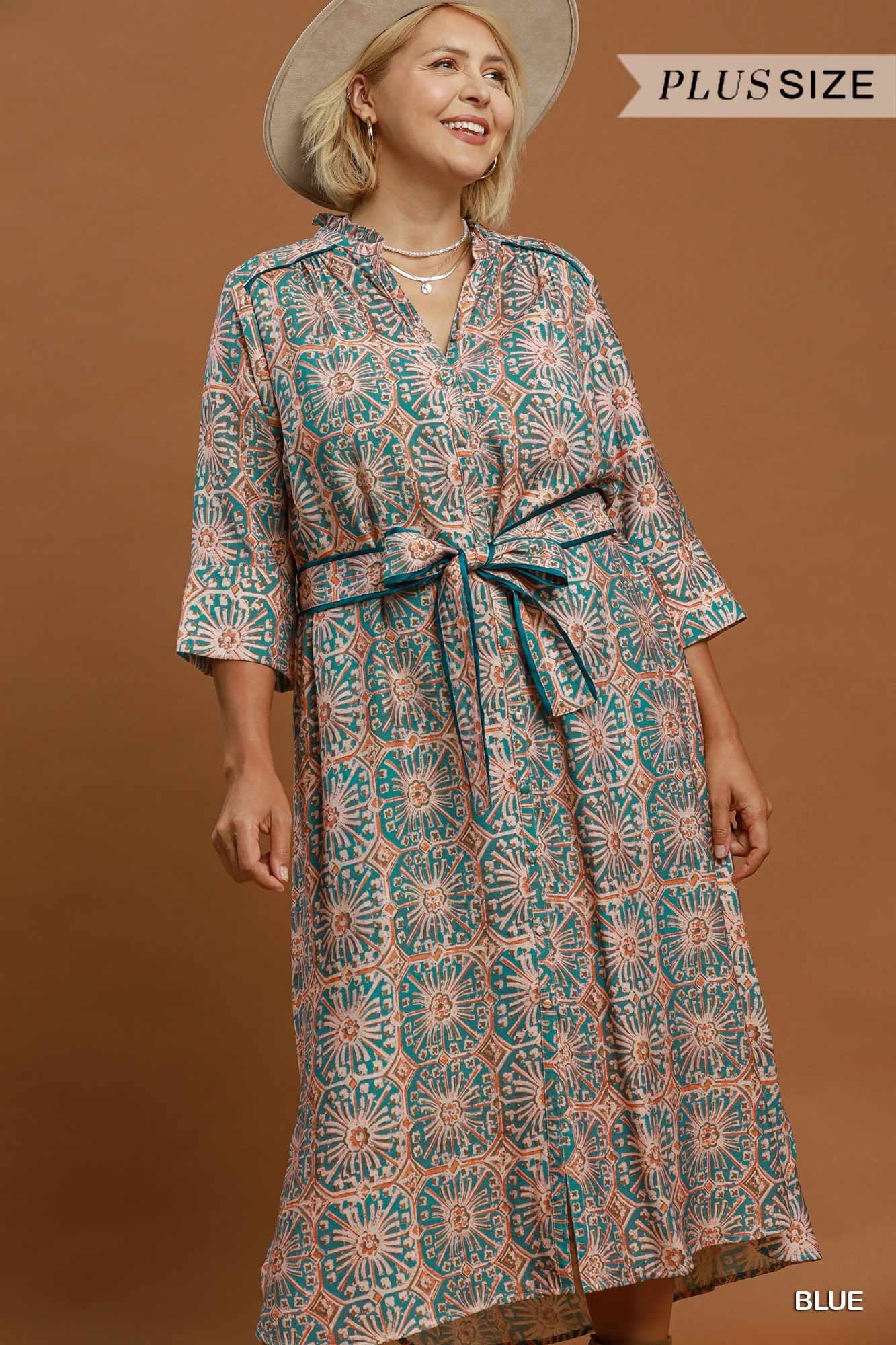 Teal  Mosaic Midi Dress