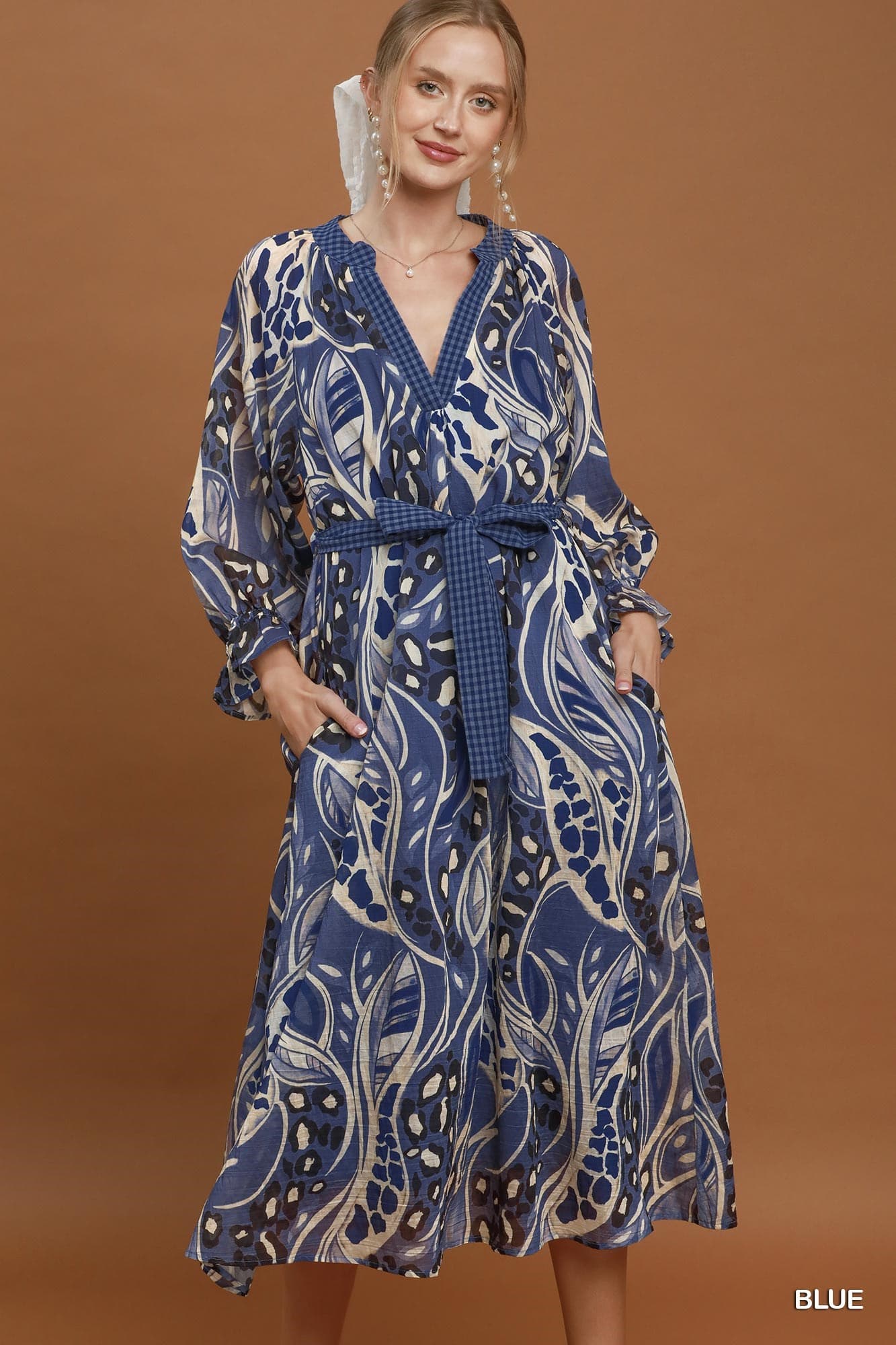 Blue Horizon Print Midi Dress