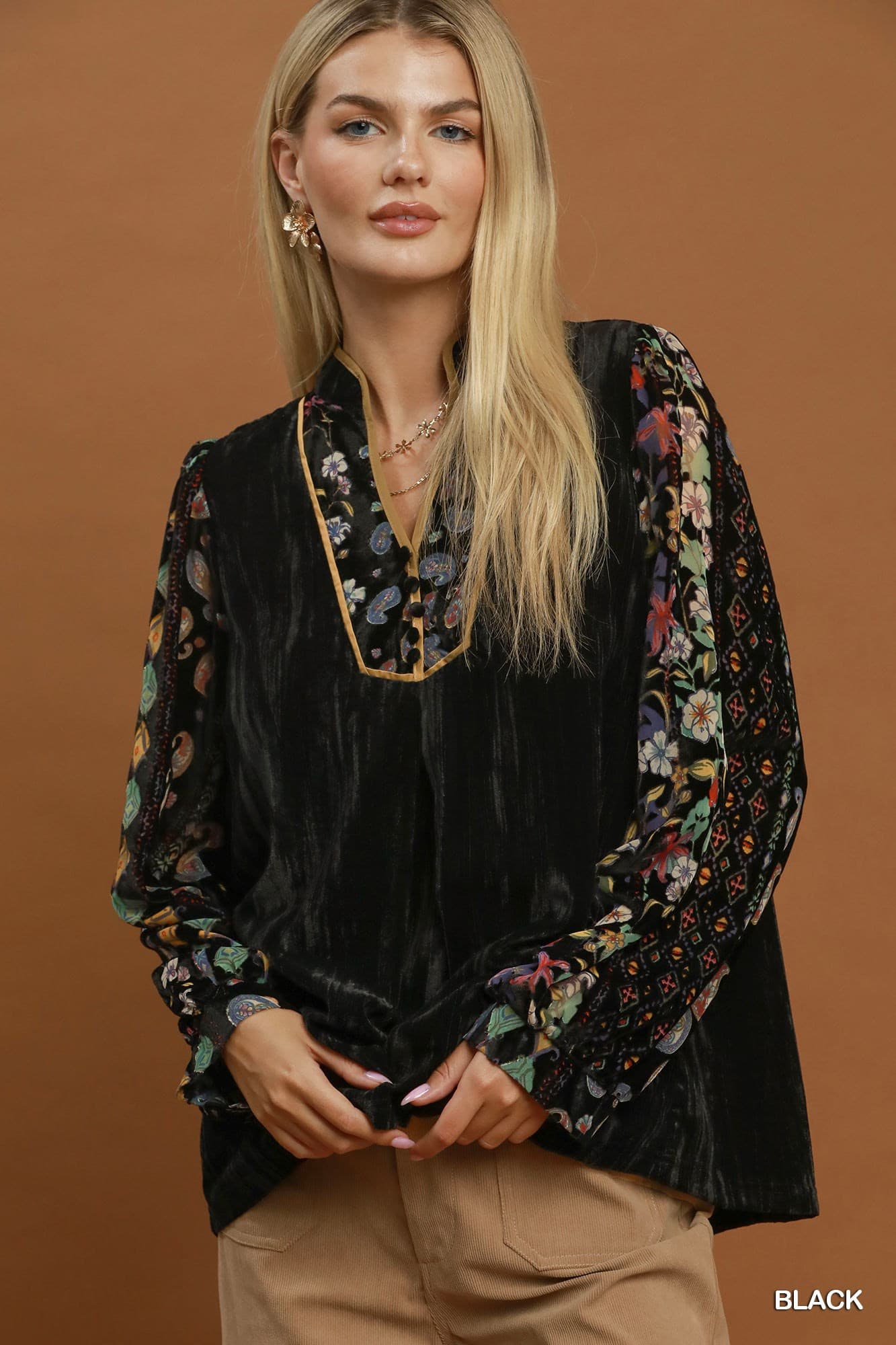 Black Mosaic Velvet Blouse