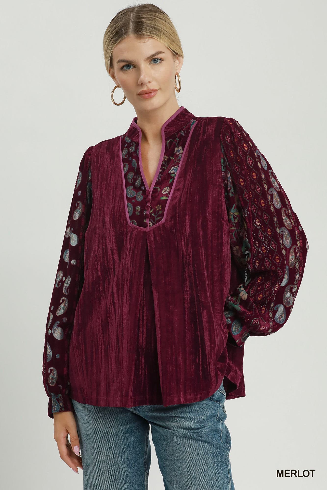 Merlot Mosaic Velvet Blouse 🍷✨