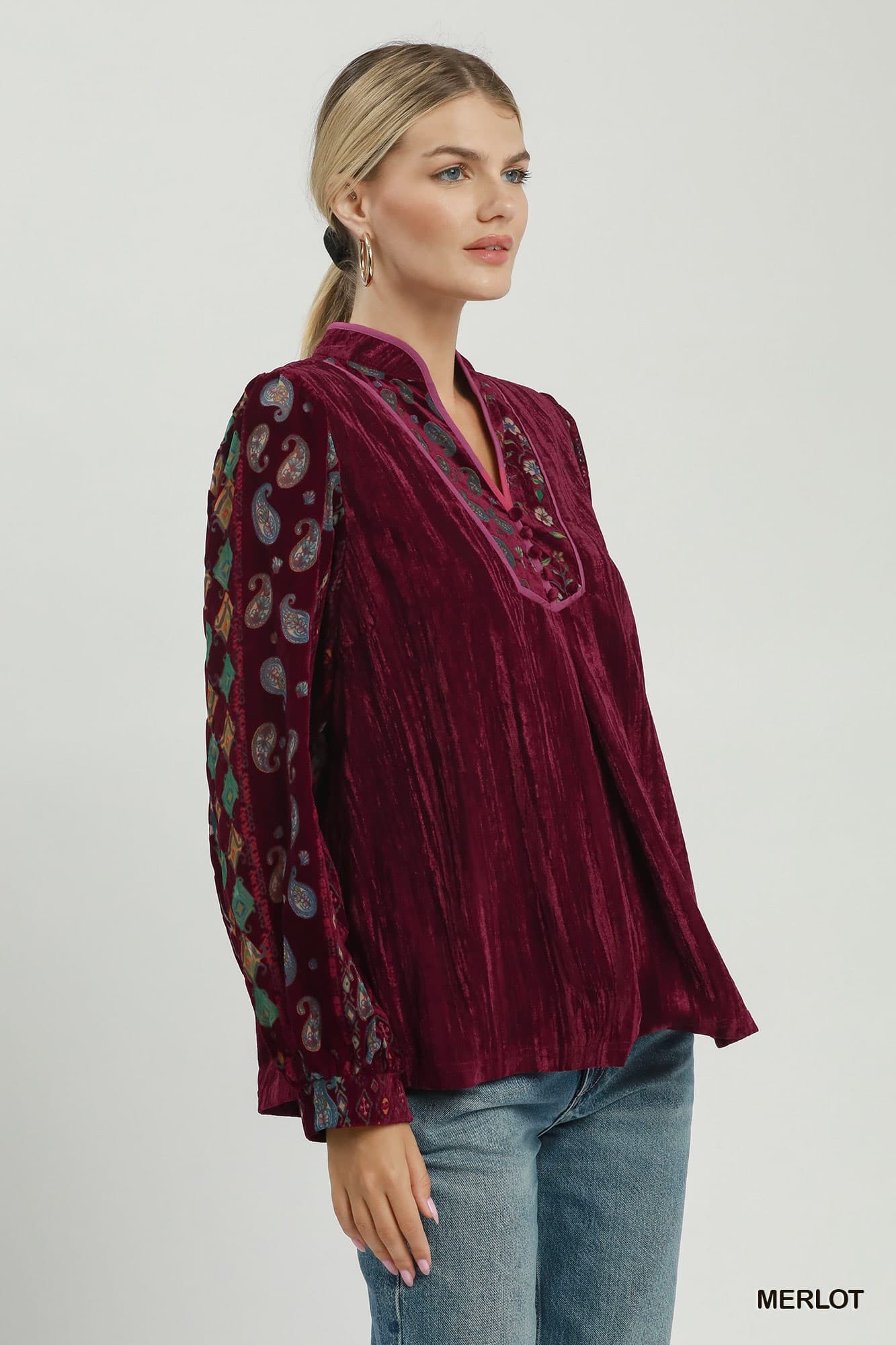 Merlot Mosaic Velvet Blouse 🍷✨