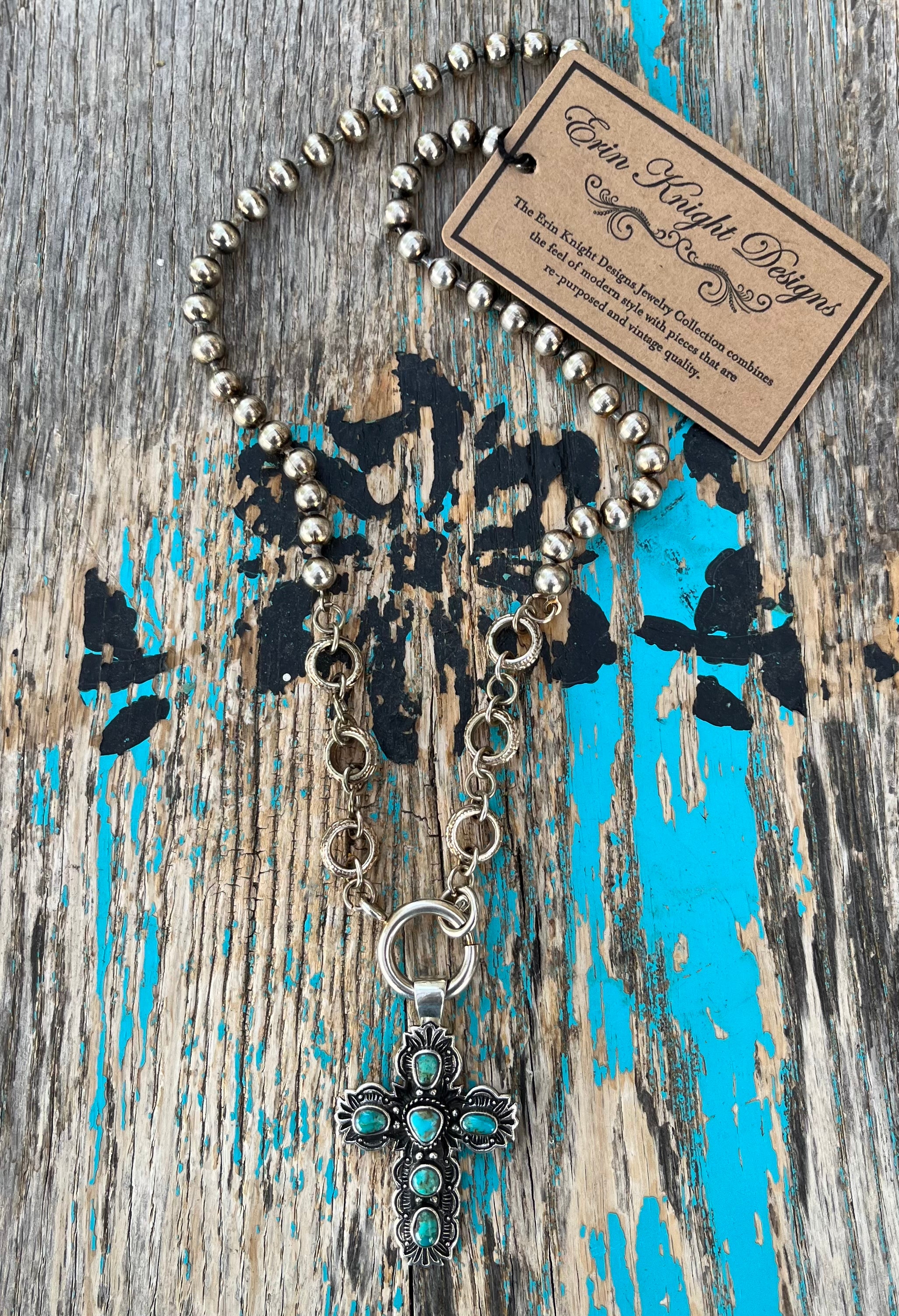 Sterling & Turquoise Cross on Vintage Chain