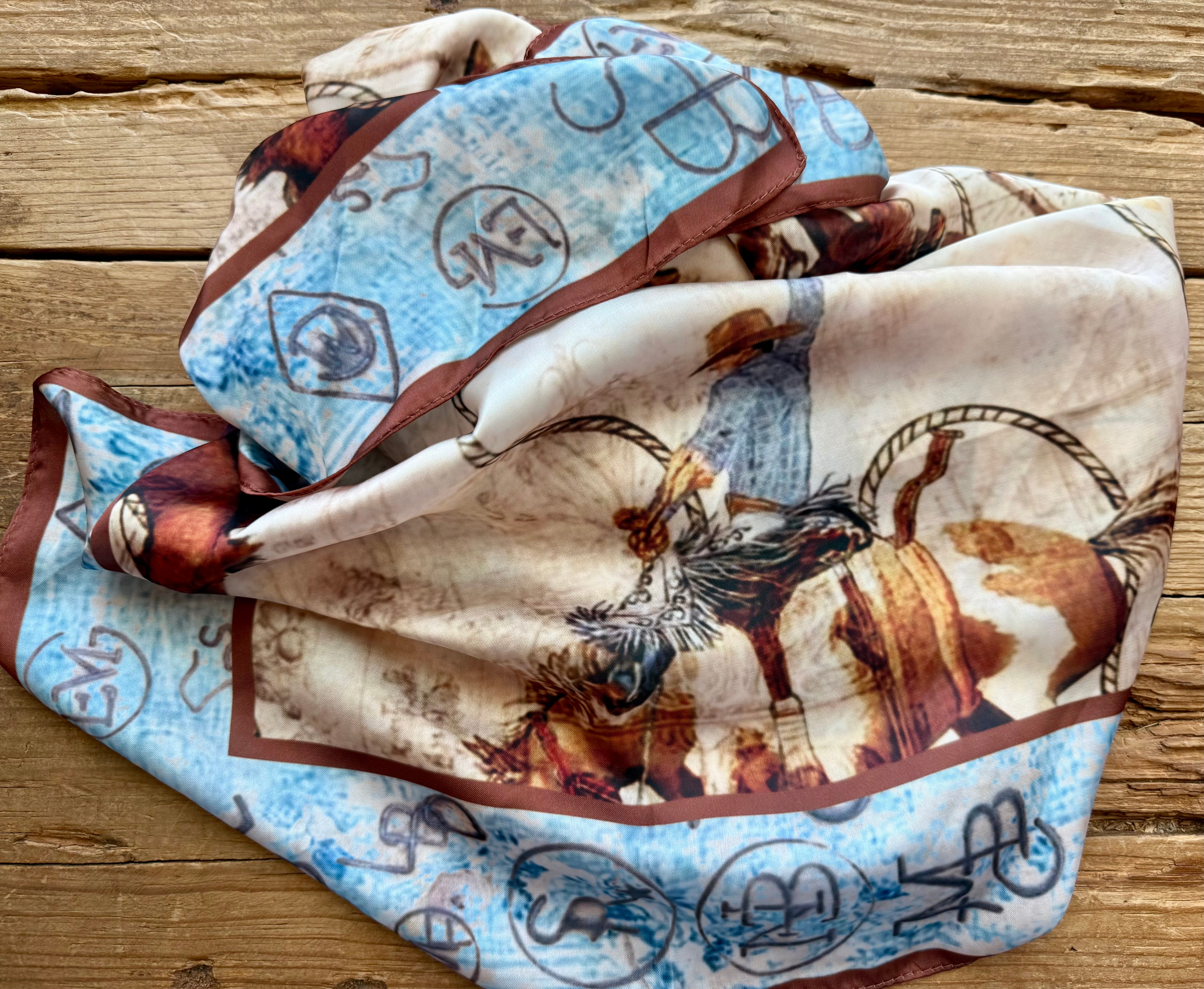 Cowboy on Bucking Horse Silk Rayon Wild Rag