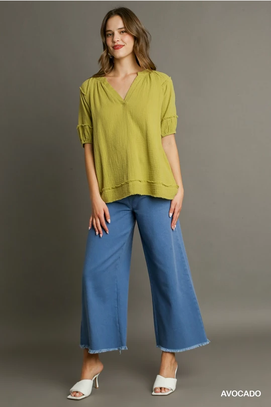 Avocado V-Neck Cotton Gauze Top