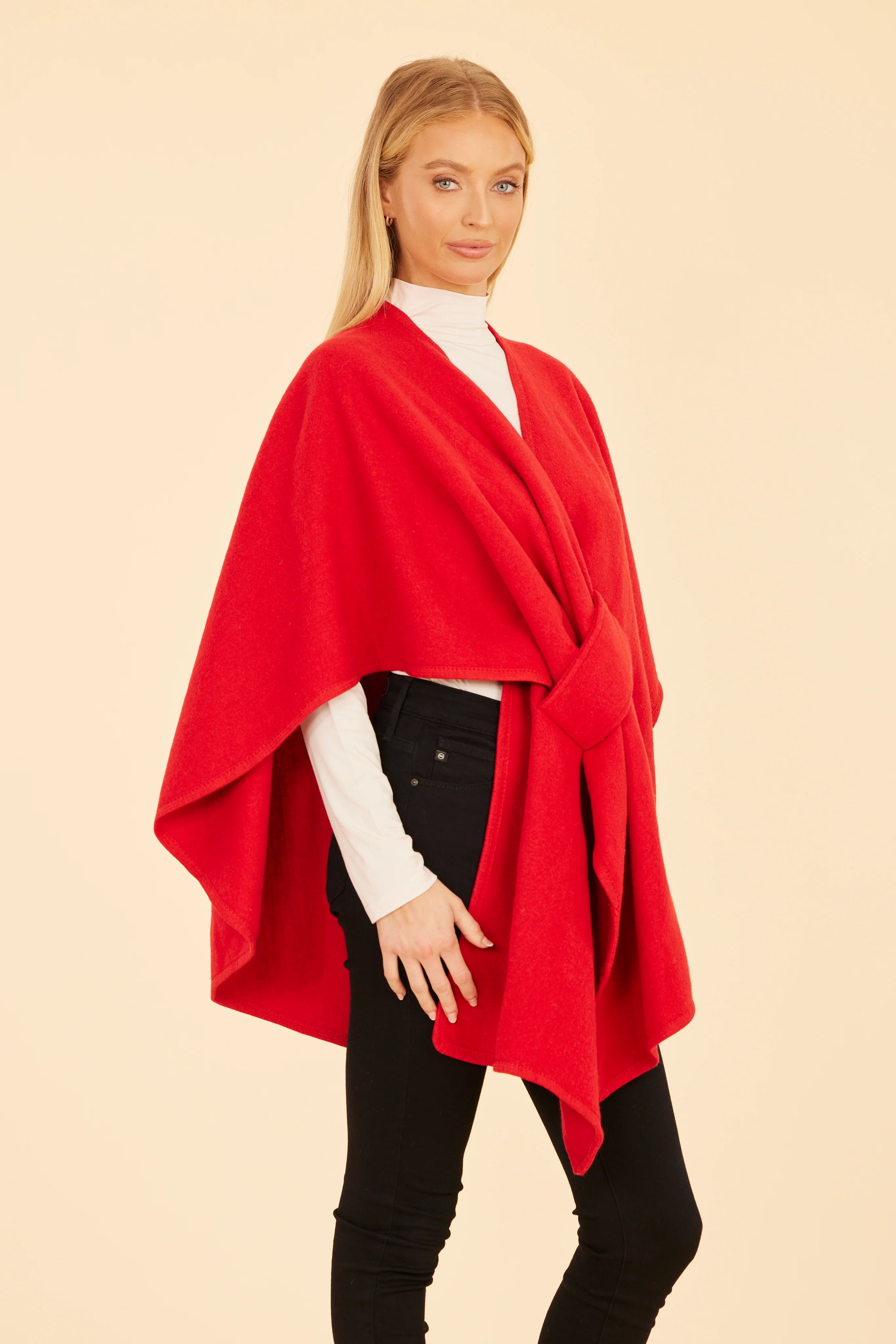 Knit Shawl Wrap- Red