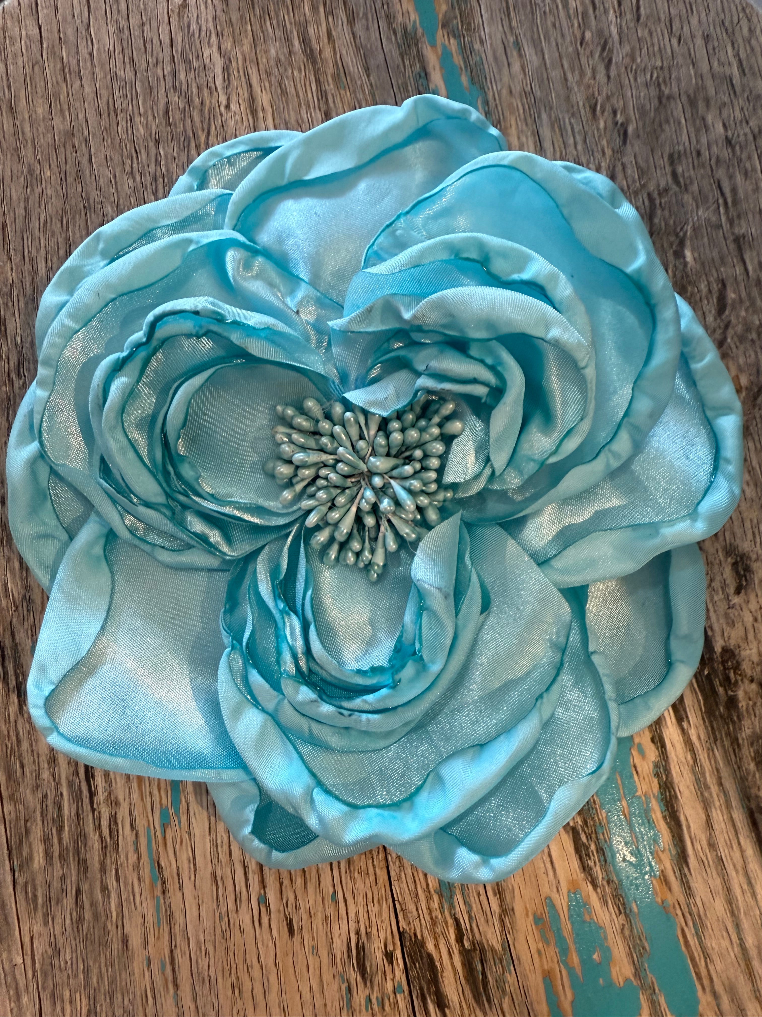 Turquoise Satin Flower Brooch
