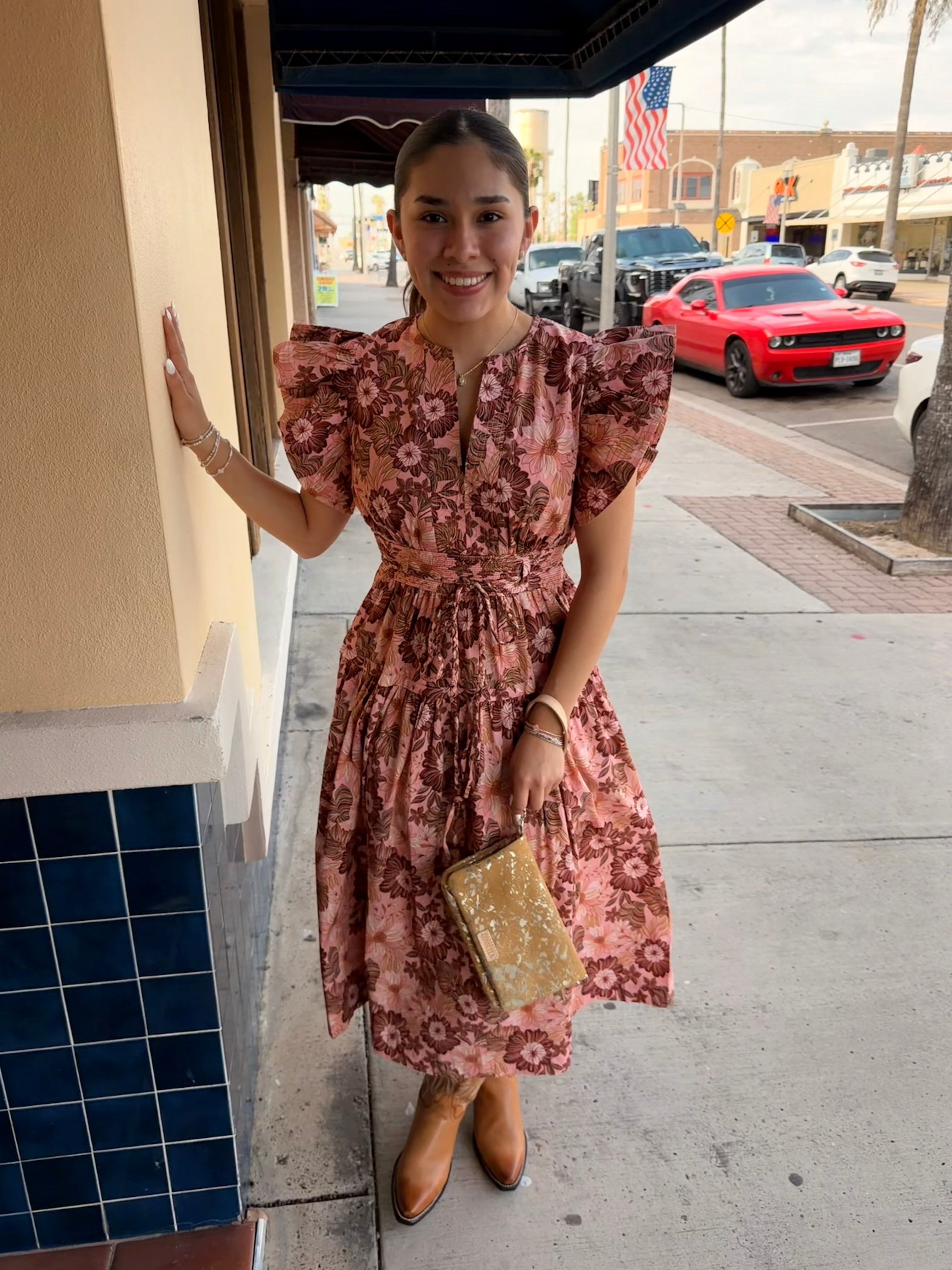 Floral Printed Ruffle Midi Dress