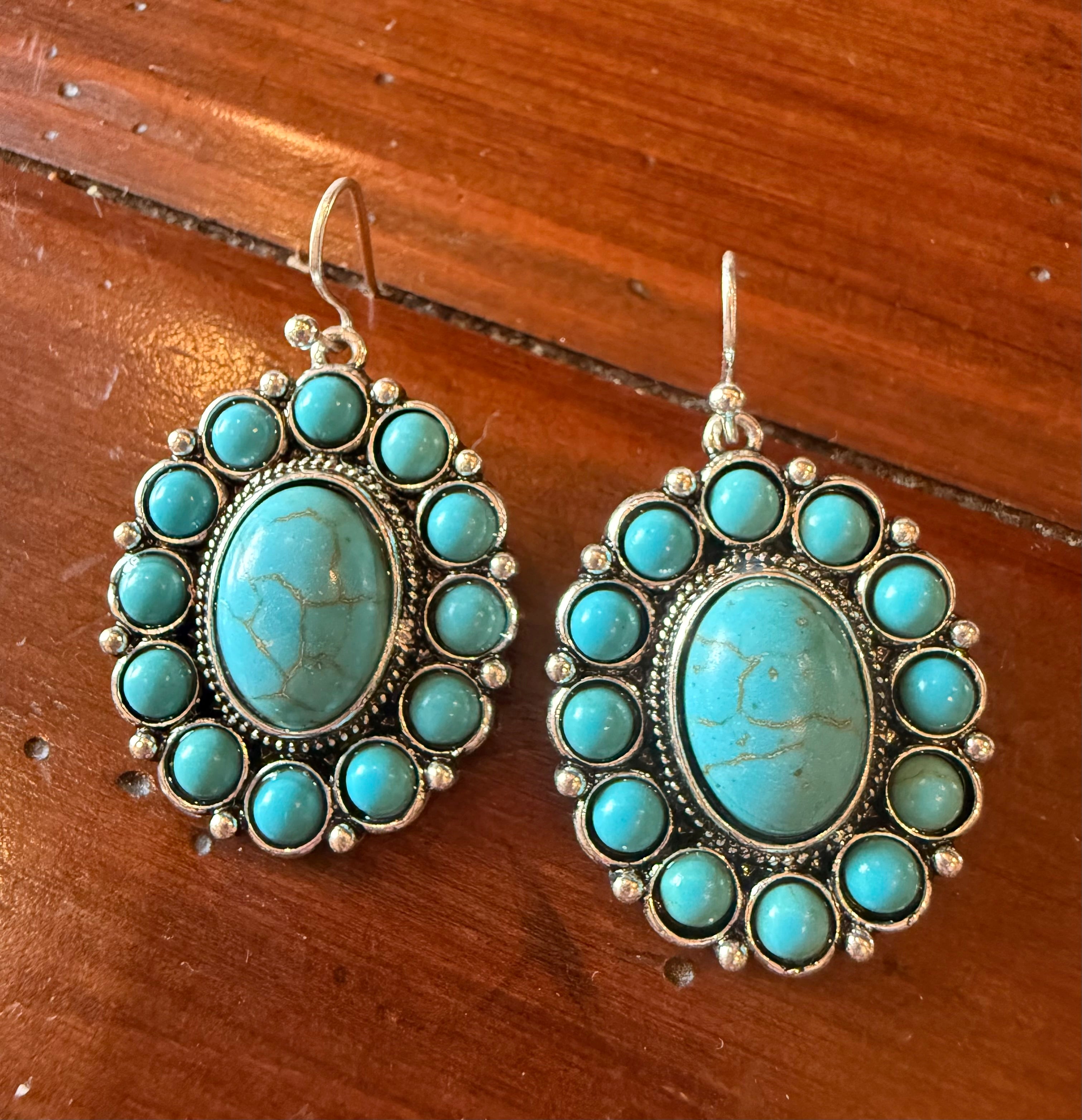 Multi Turquoise Cluster Drop Earrings