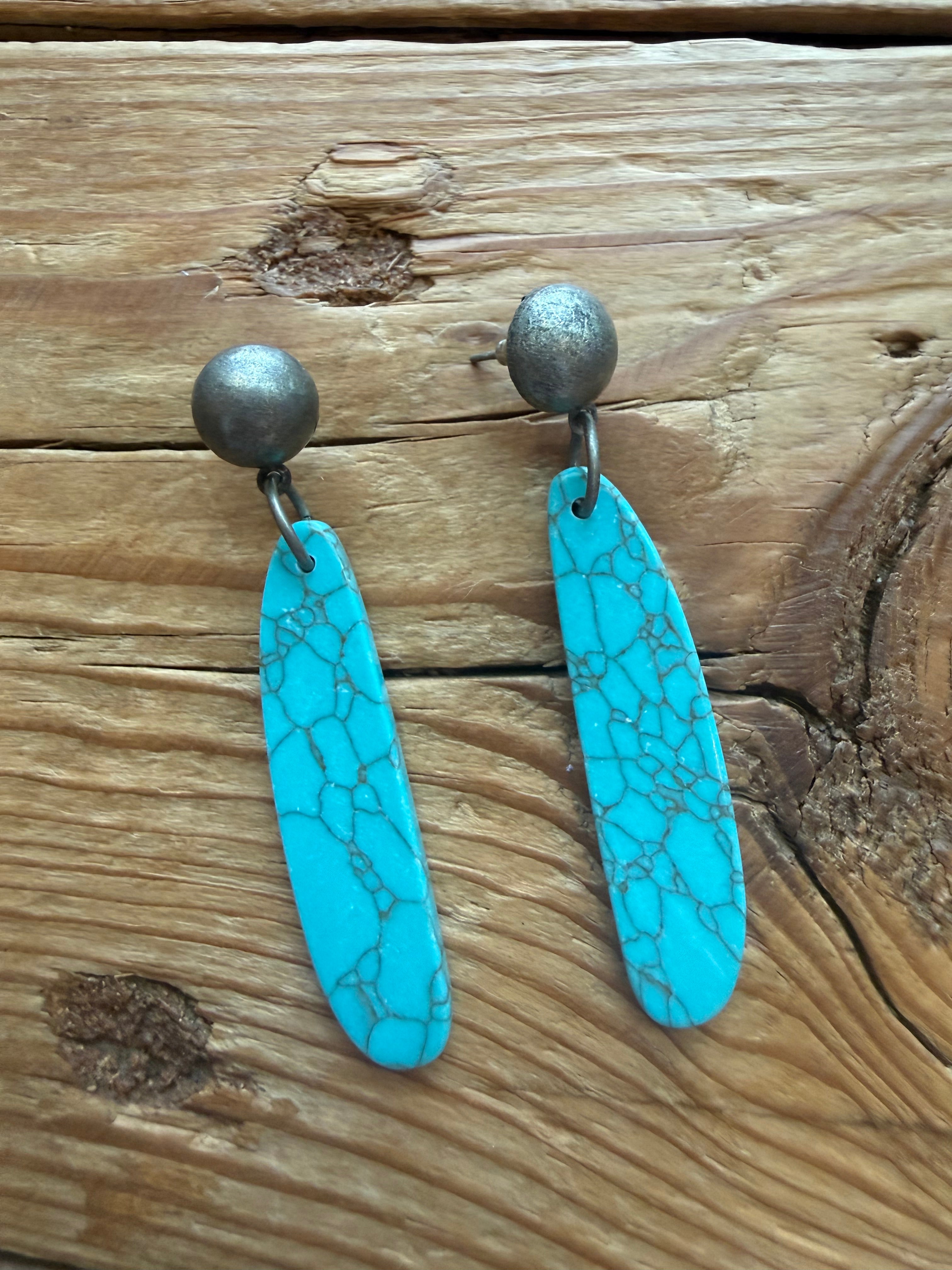 Long & Narrow Turquoise Drop Fashion Earrings
