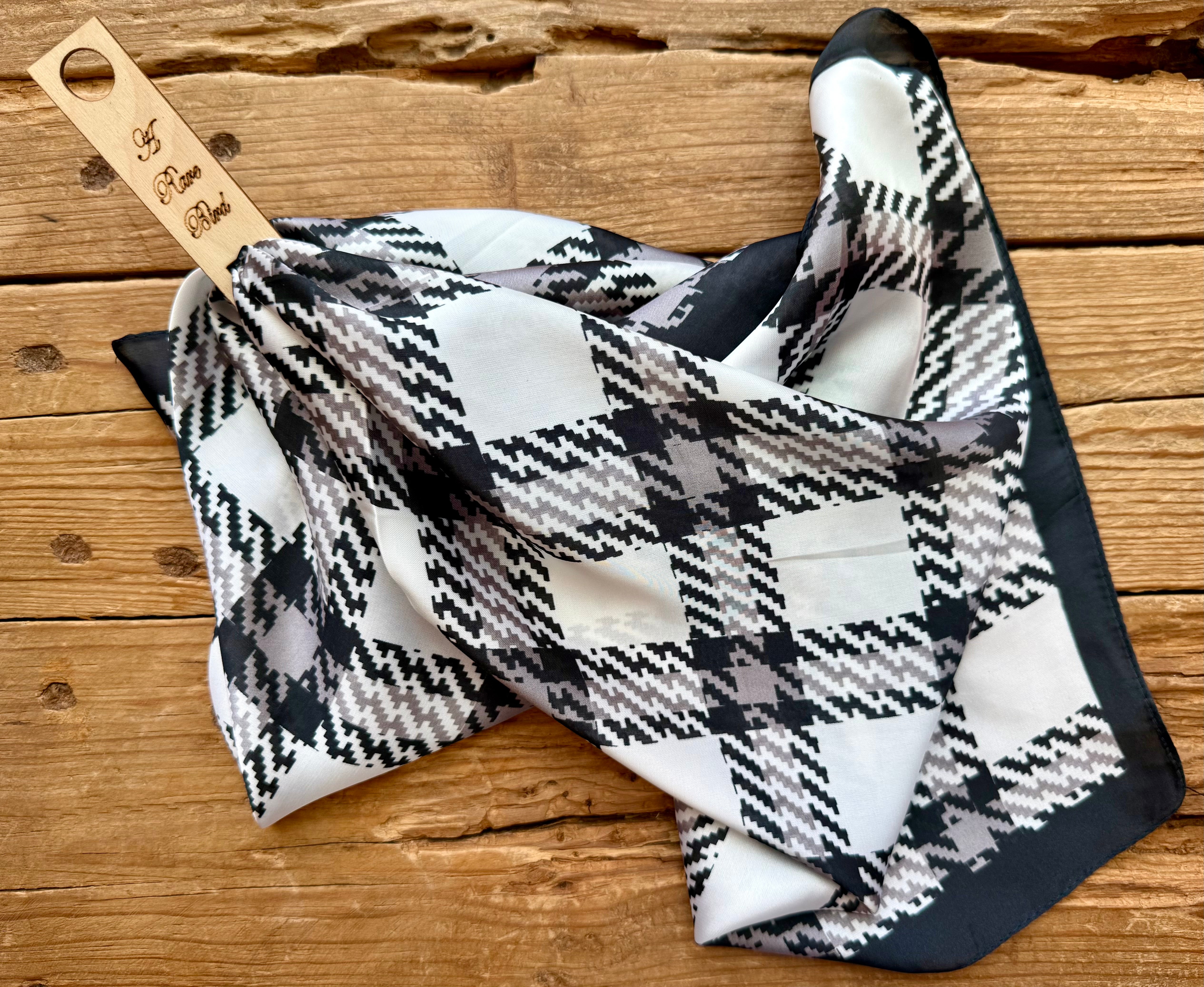 Black/Grey/Ivory Houndstooth on Silk Rayon Wild Rag