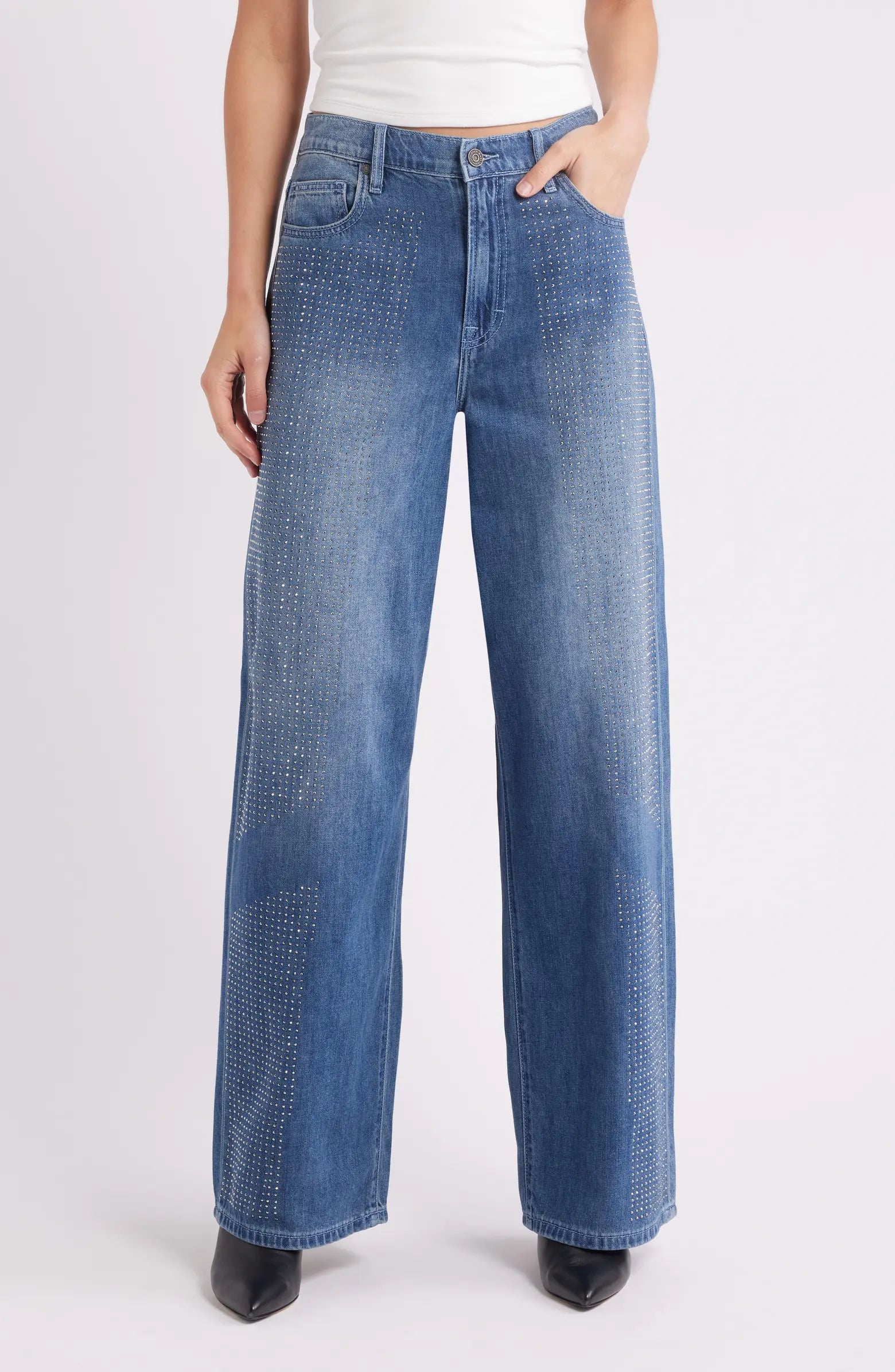 Oversize Rhinestone Baggy Wide Leg Jeans by HIDDEN