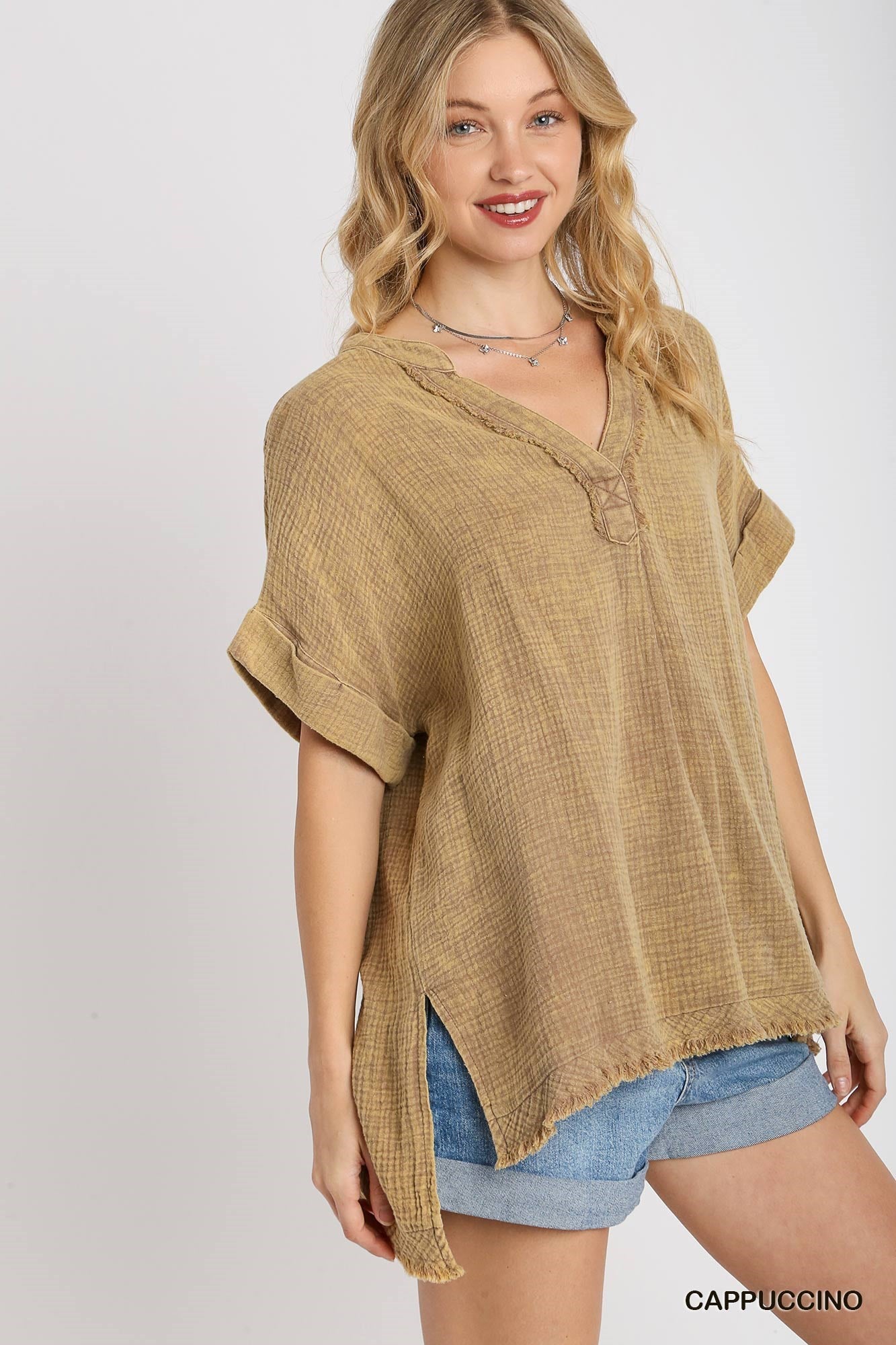Cappuccino Mineral Wash Gauze Tunic Top