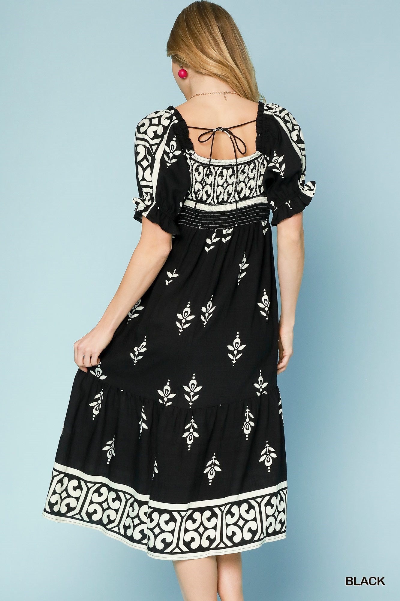 Black & White Border Print Midi Dress