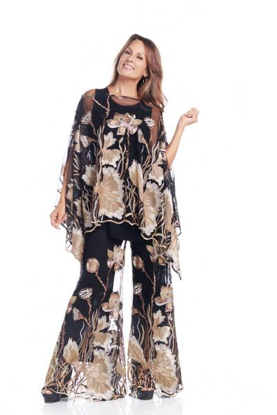 Fabulous Taupe on Black Embroidered Shawl