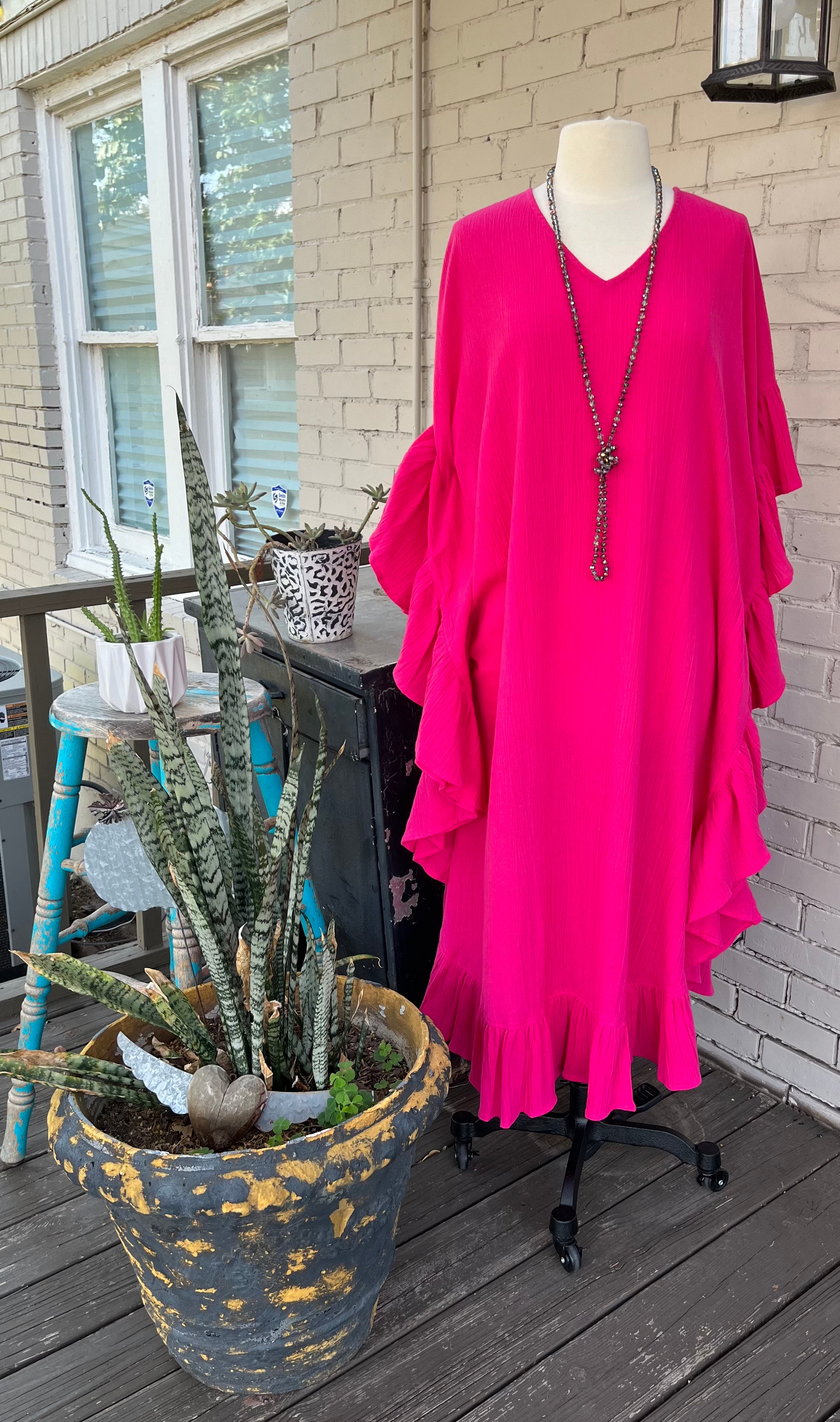 Fuchsia Cotton Gauze Kaftan/Muumuu