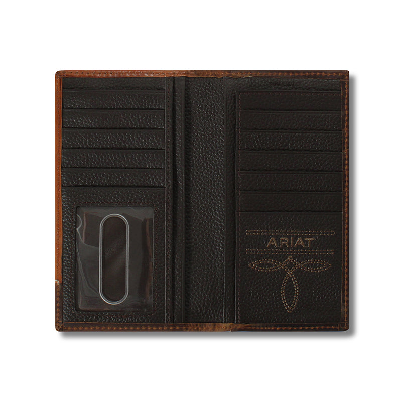 Ariat Men's Embossed Corner Overlay Distressed Leather Rodeo Wallet