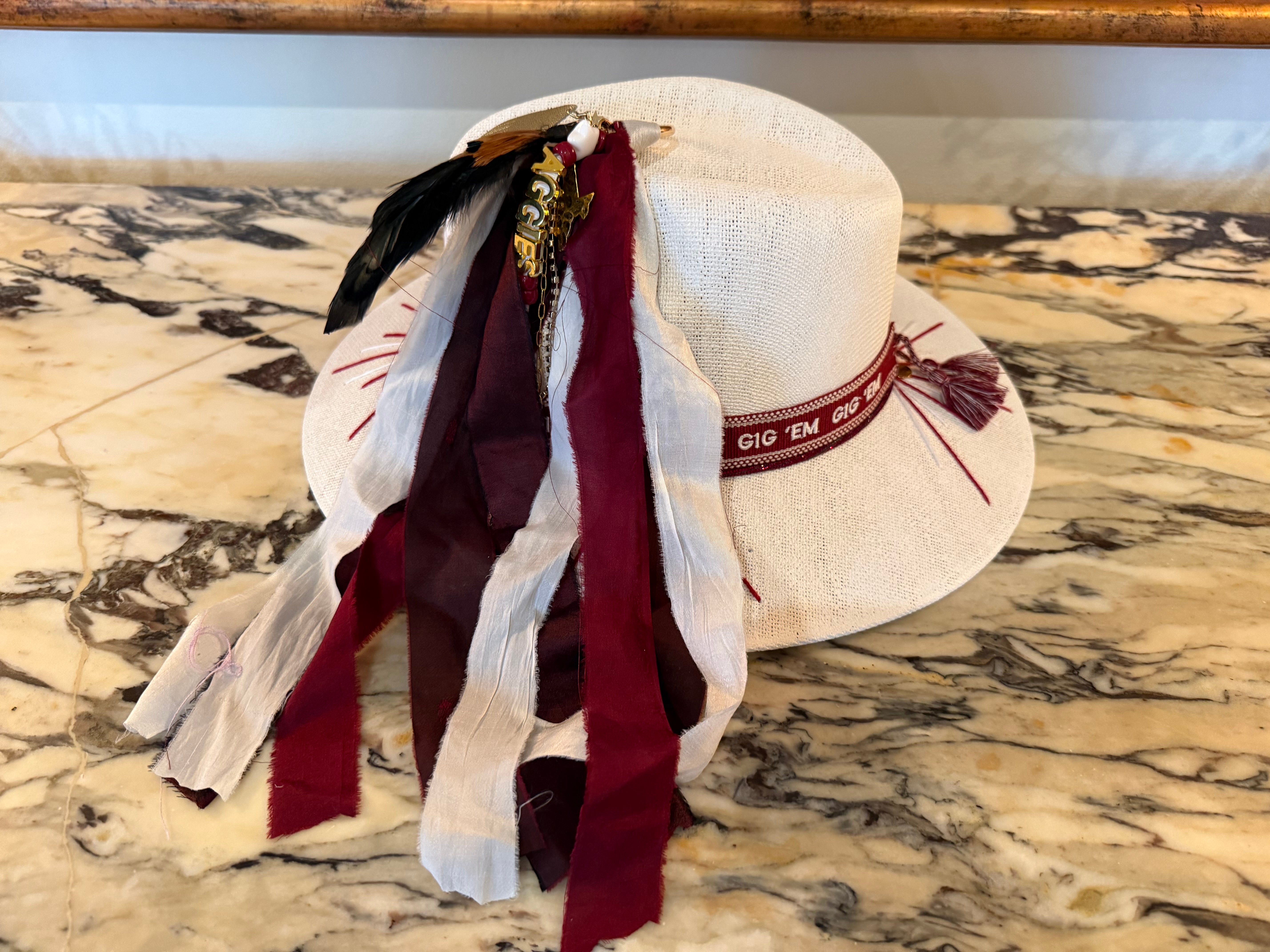 One of a Kind Women's Texas Aggies Themed Straw Hat