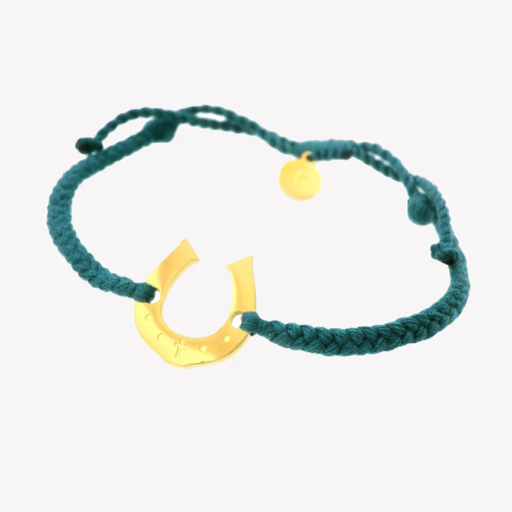 Horseshoe Azure Blue Cord Bracelet- Gold