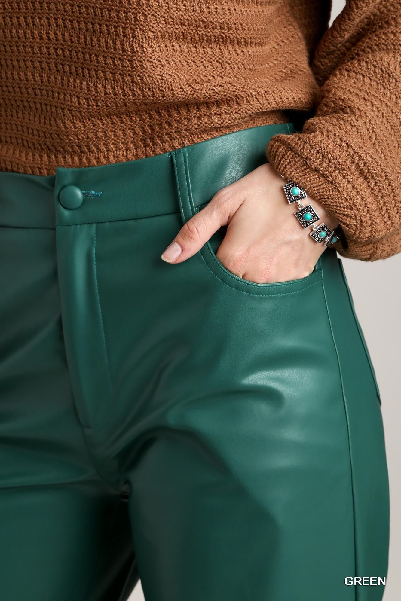 Green Faux Leather Pants