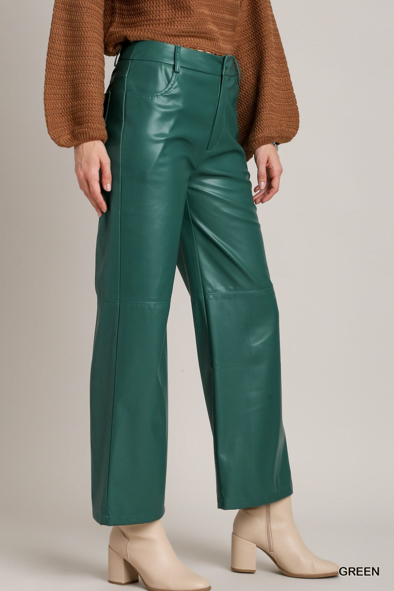 Green Faux Leather Pants