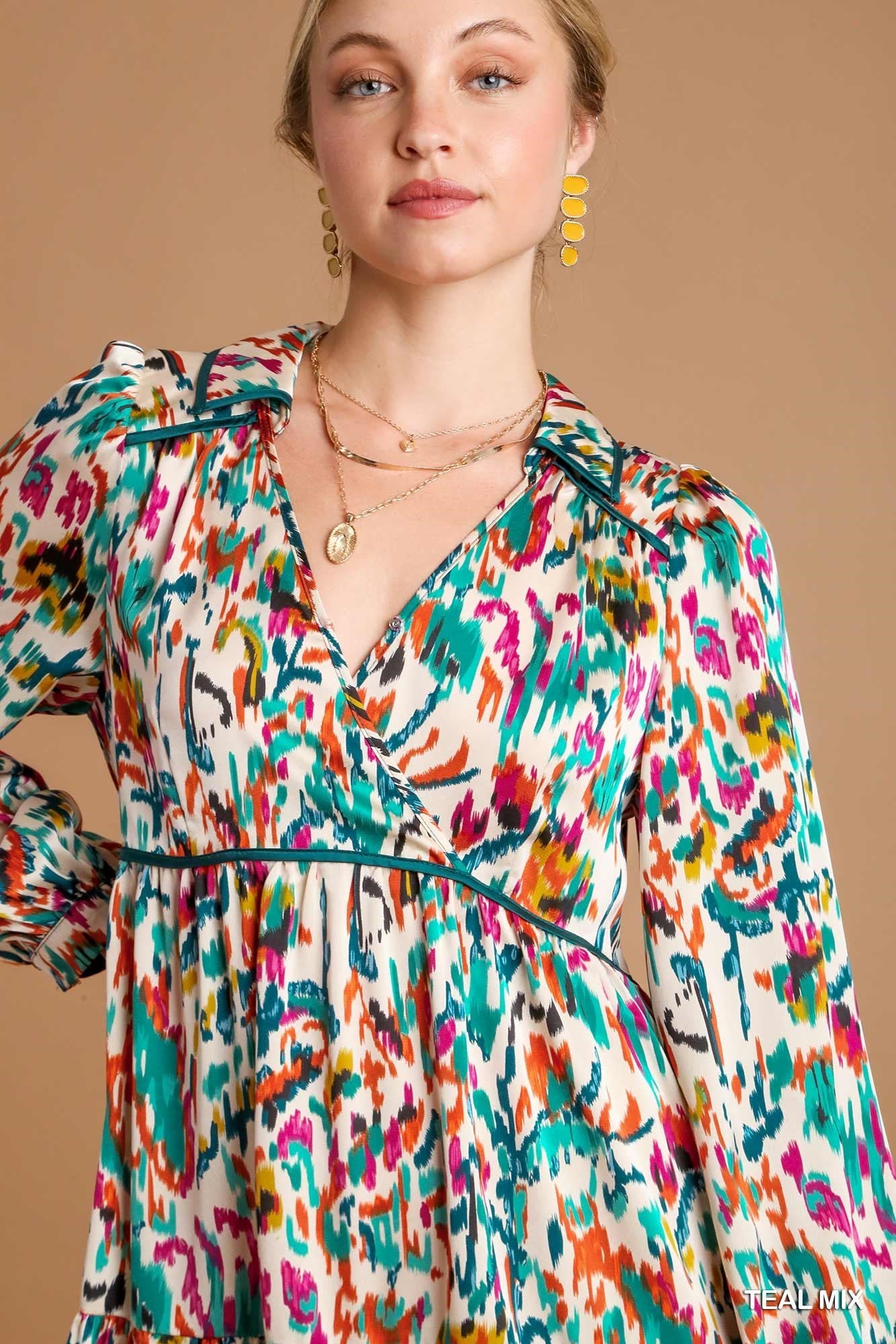 Teal Abstract Mix Midi Dress