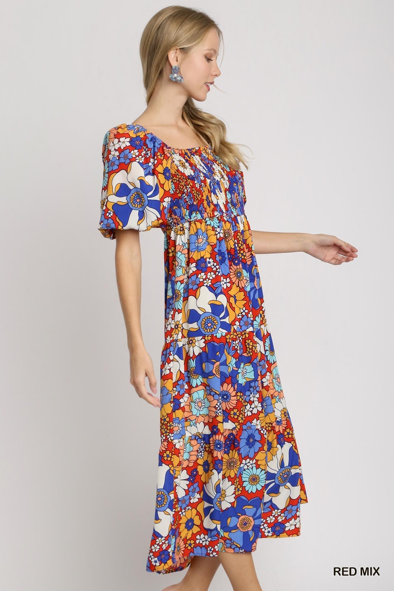 Multi Color Floral Print Tiered Dress