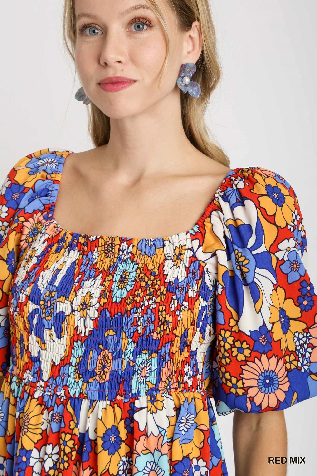 Multi Color Floral Print Tiered Dress
