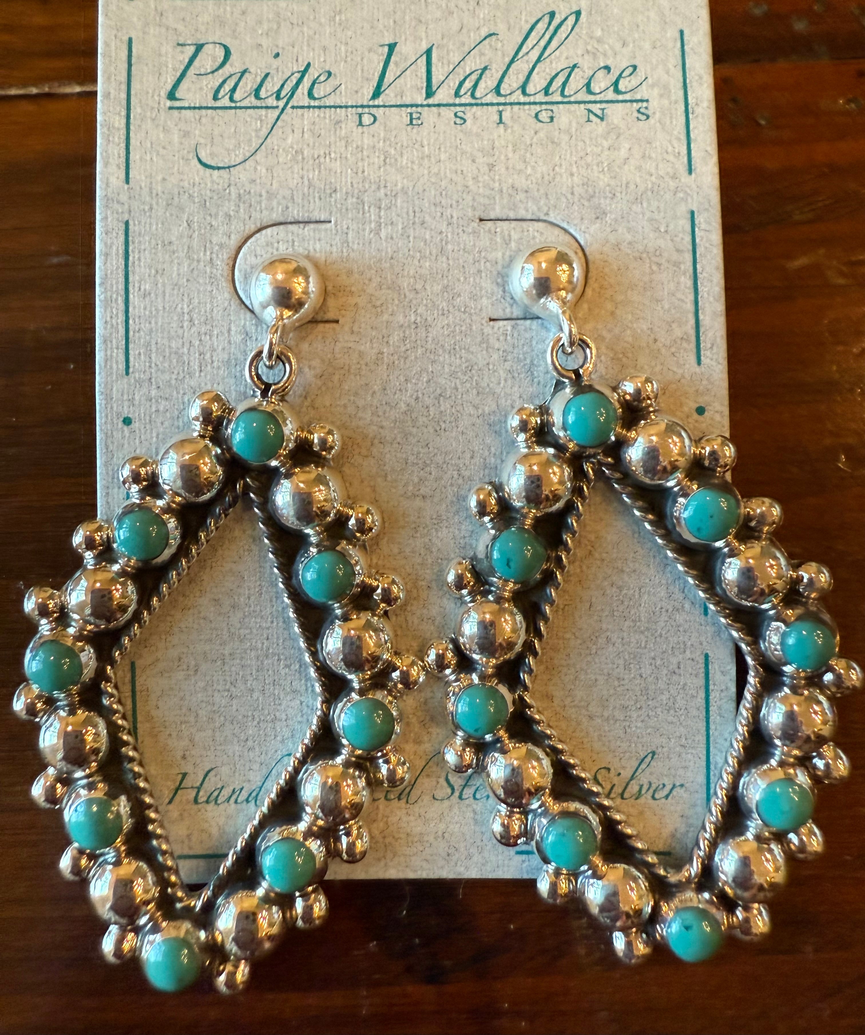Paige Wallace Large Reconstituted Turquoise Stone Sterling Silver Earrings