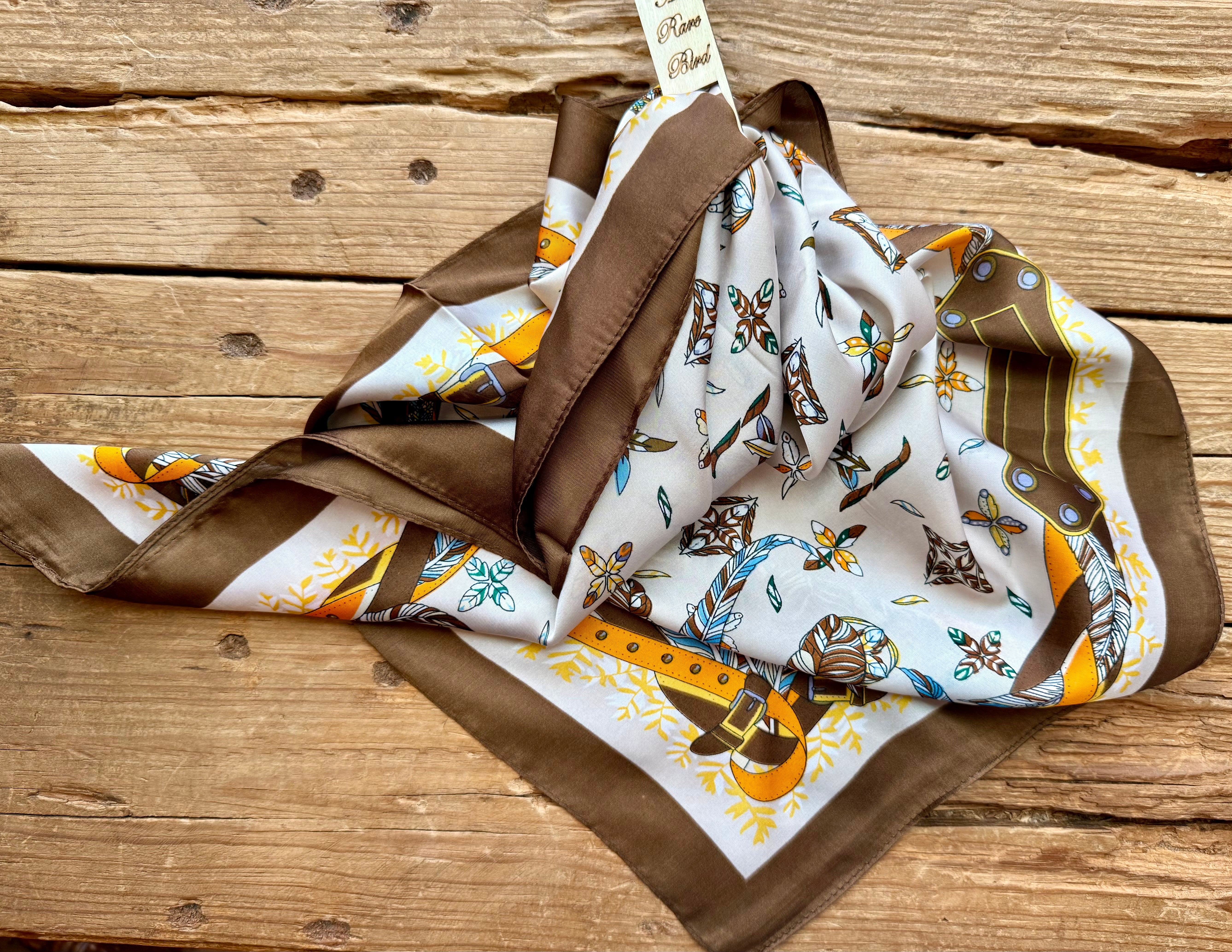 Buckles & Feathers on Silk Rayon Wild Rag