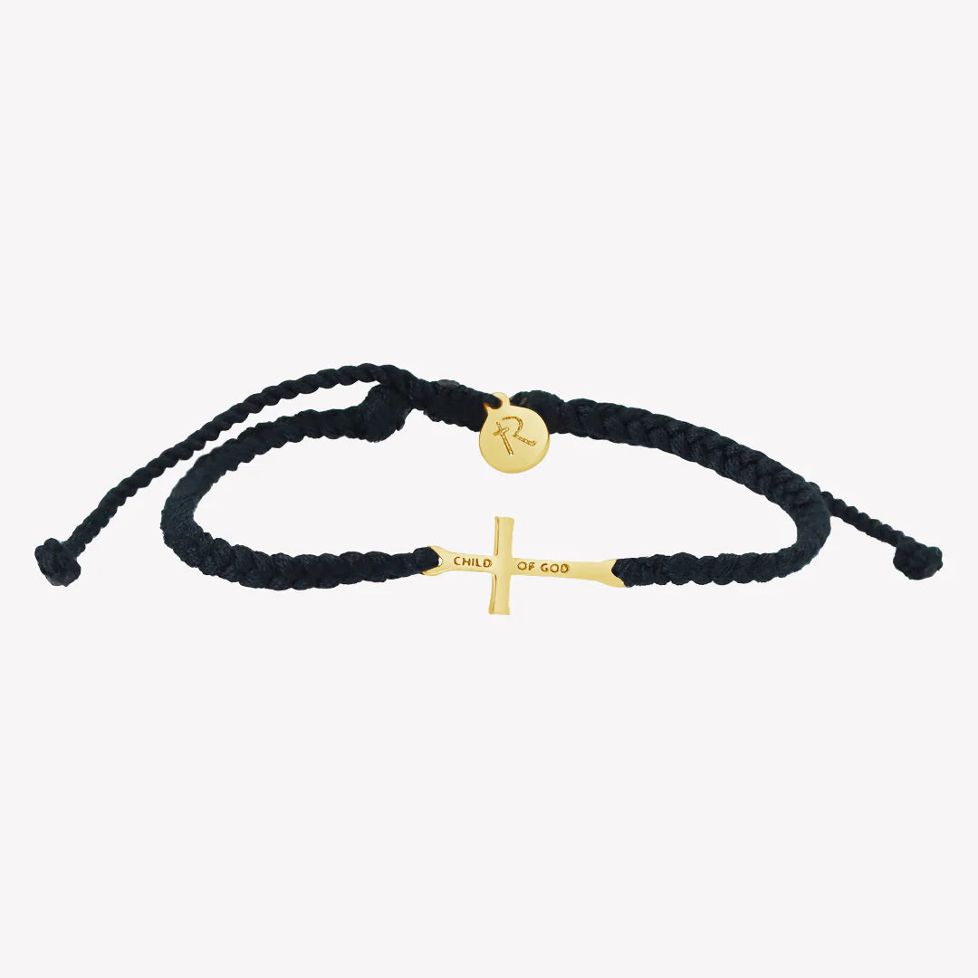 Child of God Black Cross Braided Bracelet-Gold