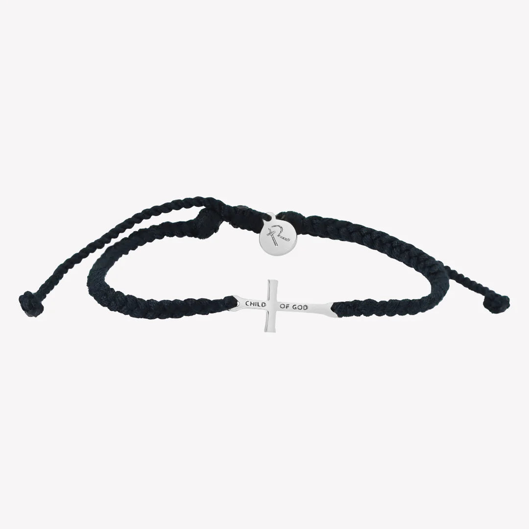 Child of God Black Cross Braided Bracelet-Silver