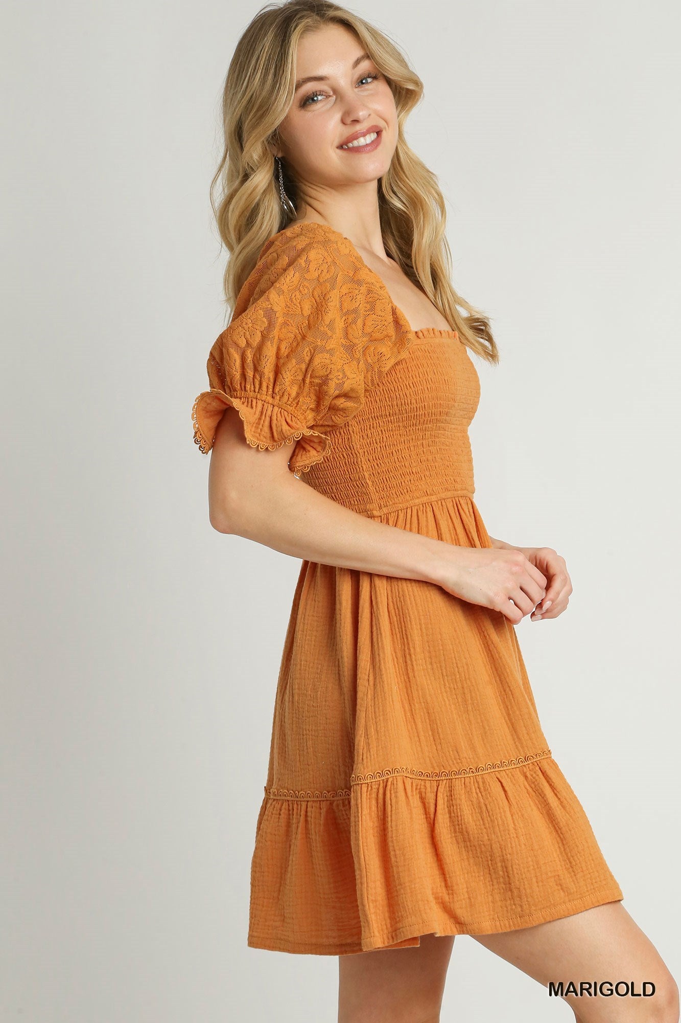 Marigold Cotton Gauze Smocked Dress