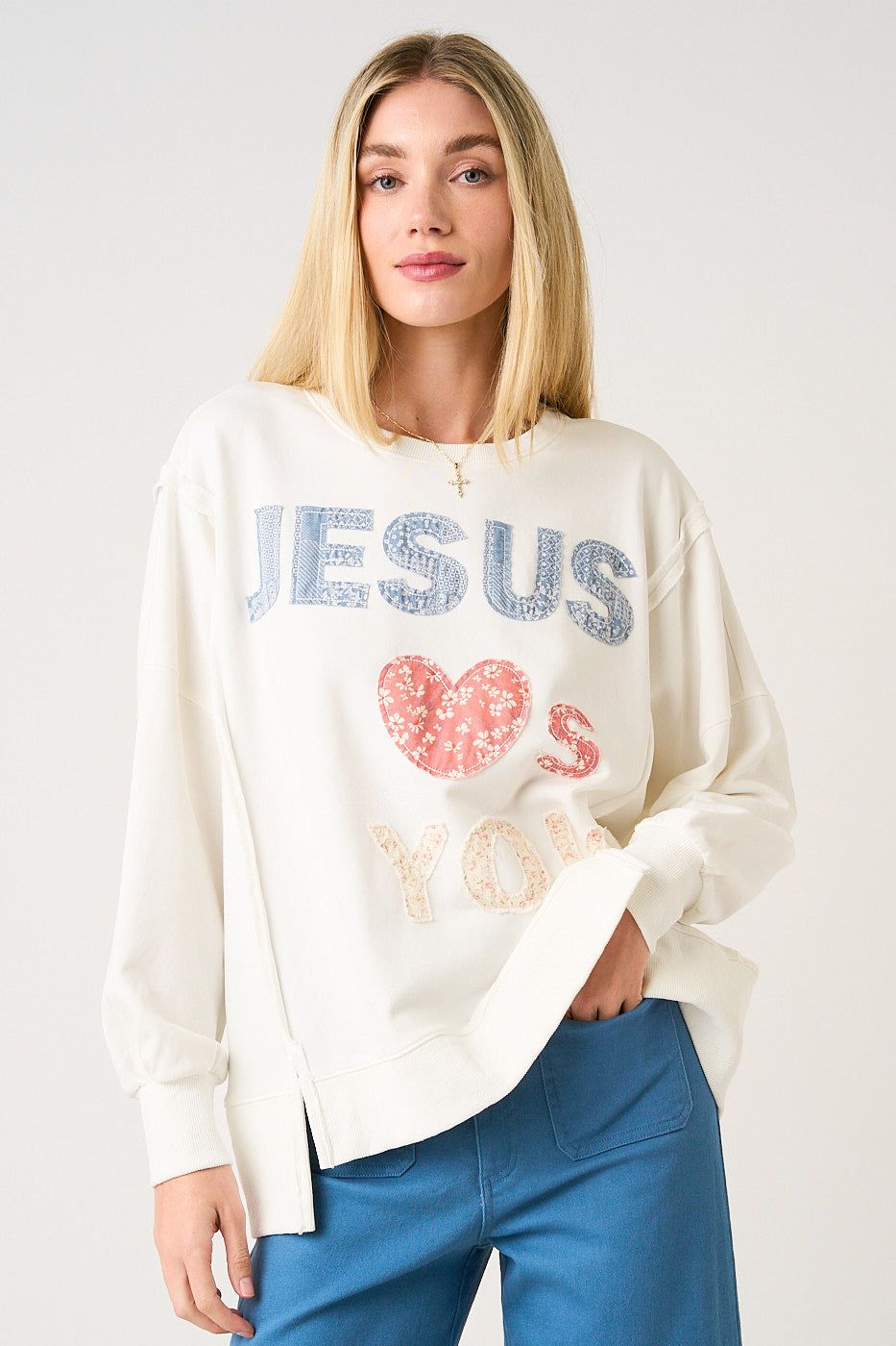 Jesus Loves You White Long Sleeve Sweatshirt
