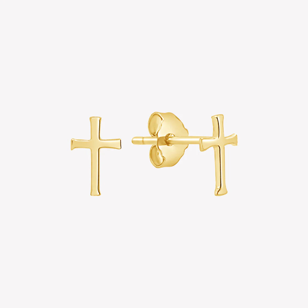 Cross Mini Stud Earrings-Gold