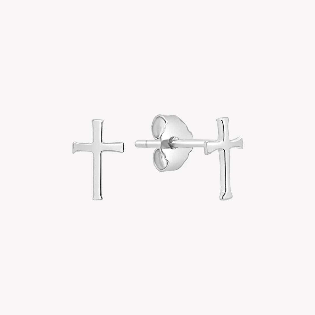 Cross Mini Stud Earrings-Silver