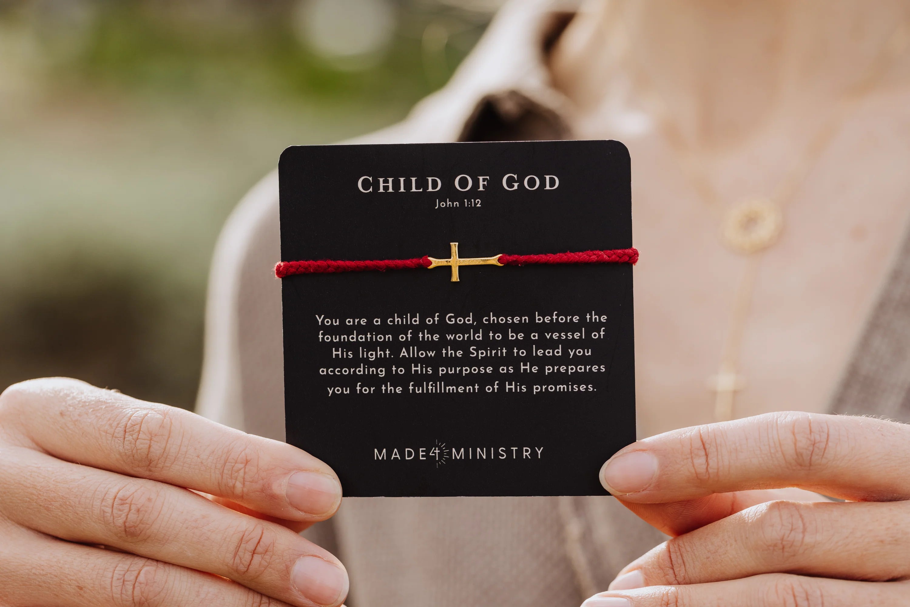 Child of God Garnet Red Cross Braided Bracelet-Gold