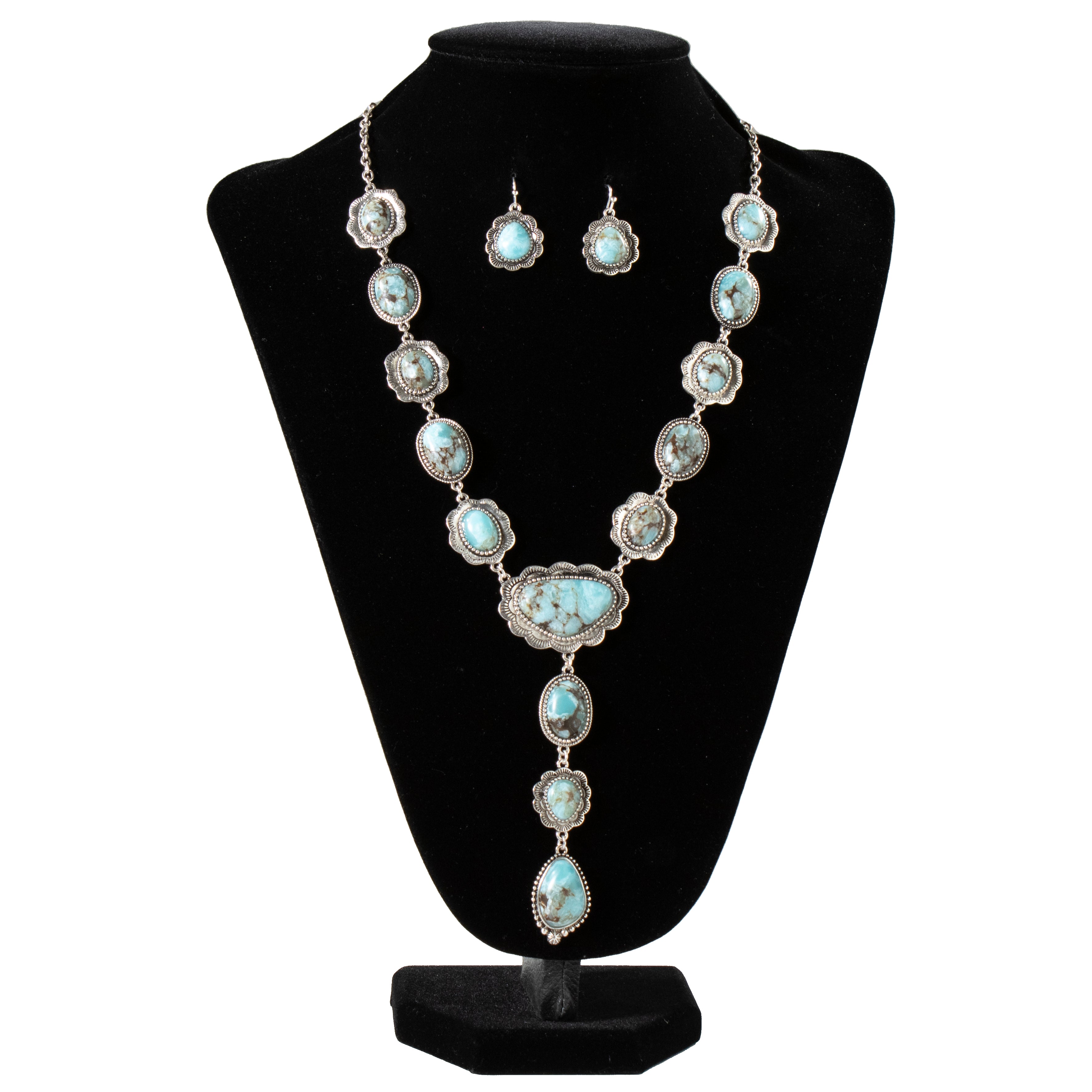 Silver Strike® Matte Stone Turquiose Necklace & Earrings Set