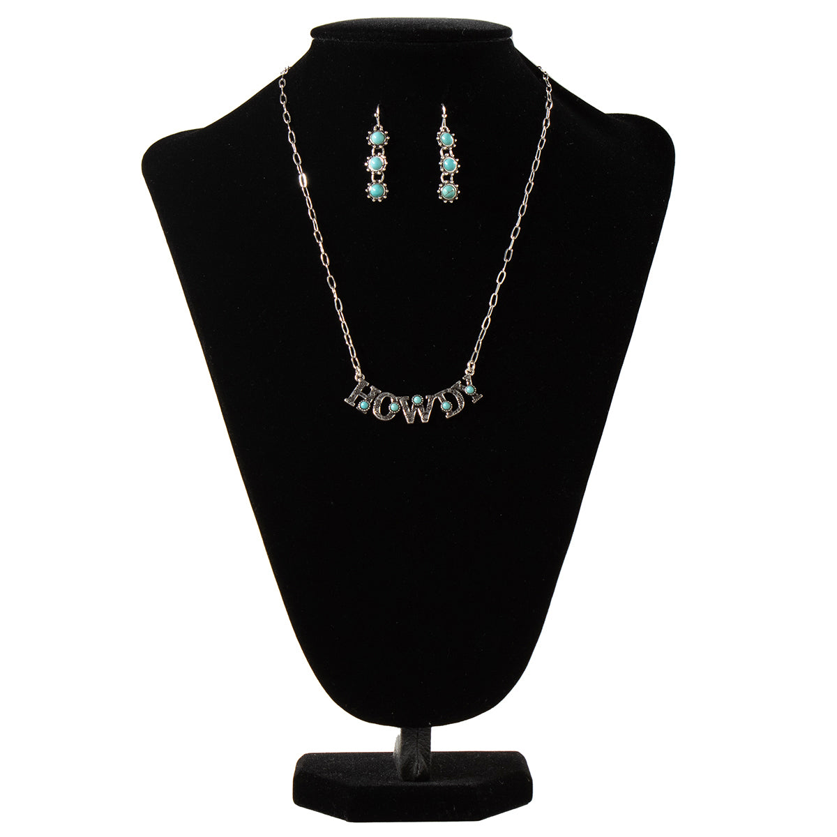 M&F Western Brushed Silver & Turquoise Stone Howdy Necklace Set