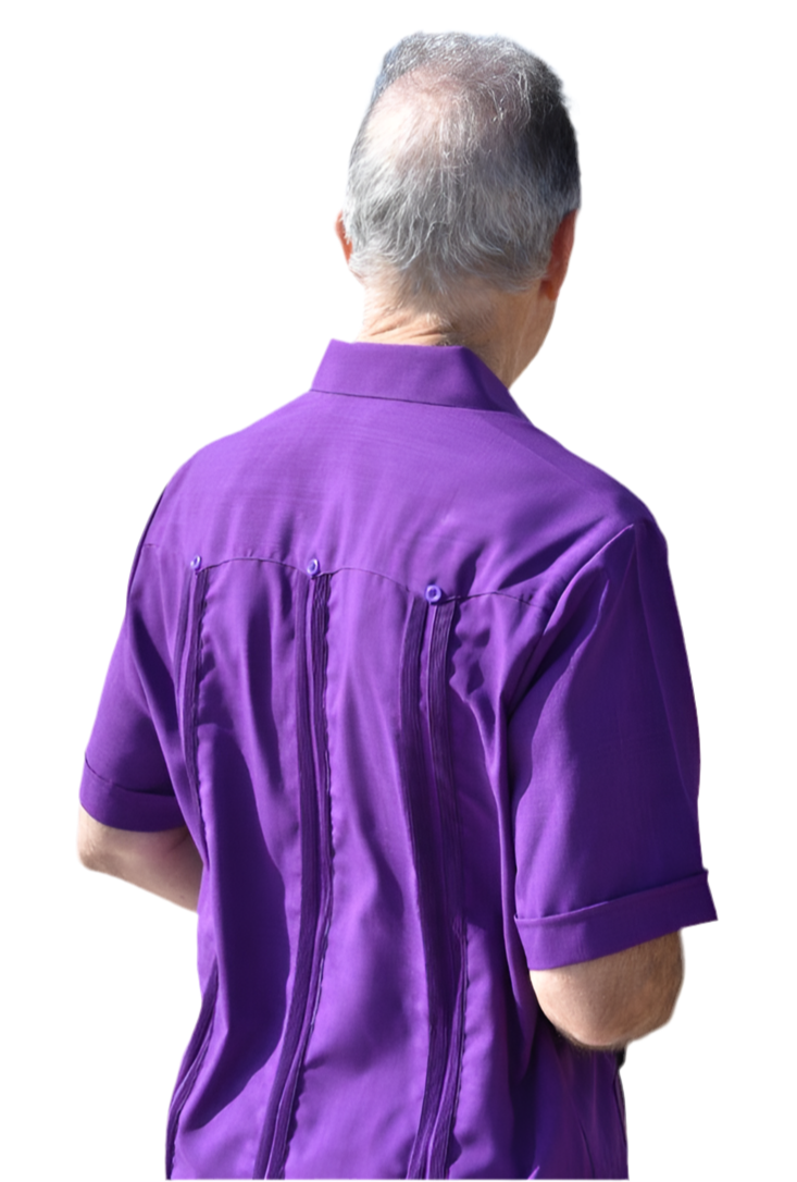 Men's Purple Short Sleeve Micro Fiber Guayabera