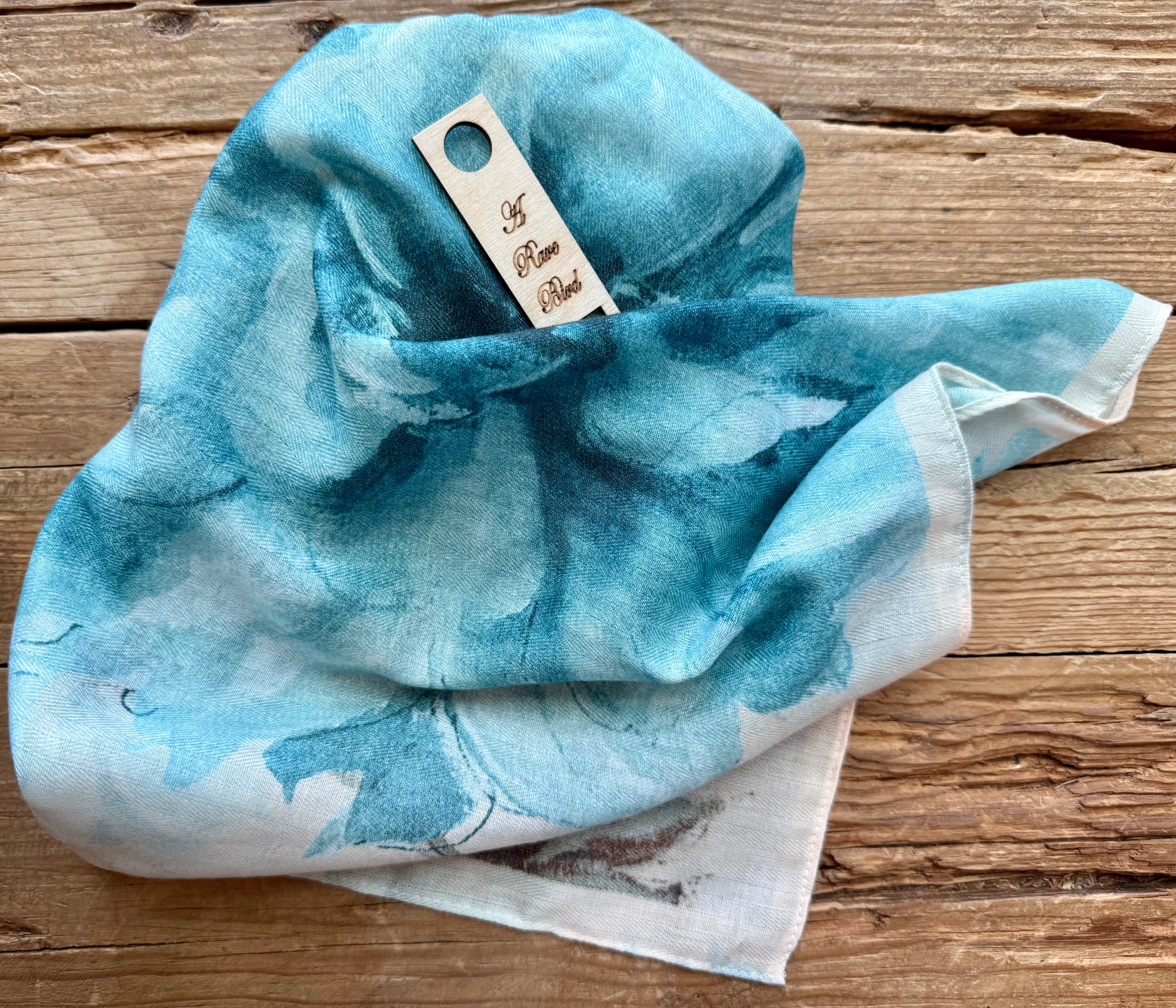 Vintage Turquoise Floral Cotton Blend Wild Rag