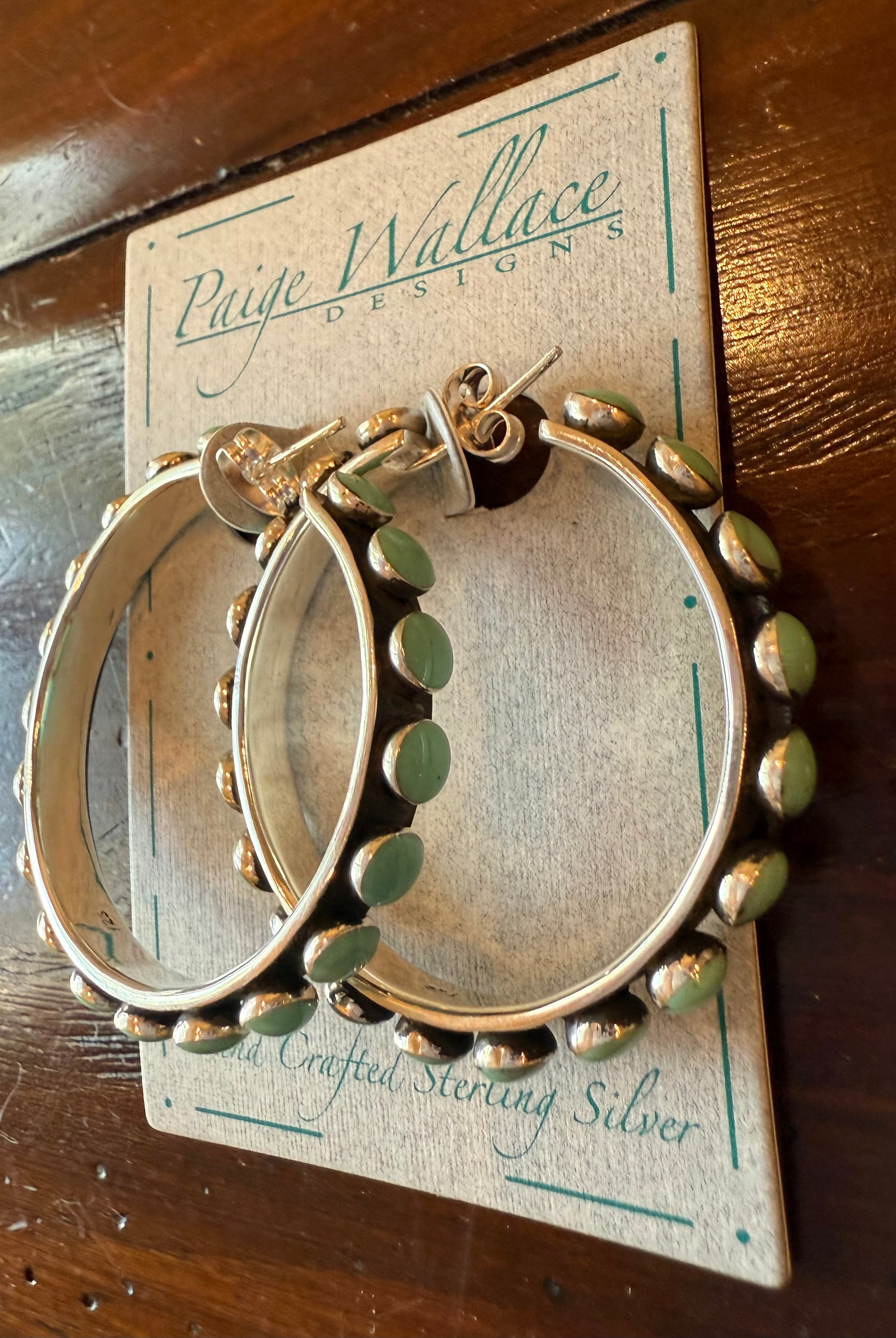 Paige Wallace Reconstituted Turquoise Stone Hoop Sterling Silver Earrings