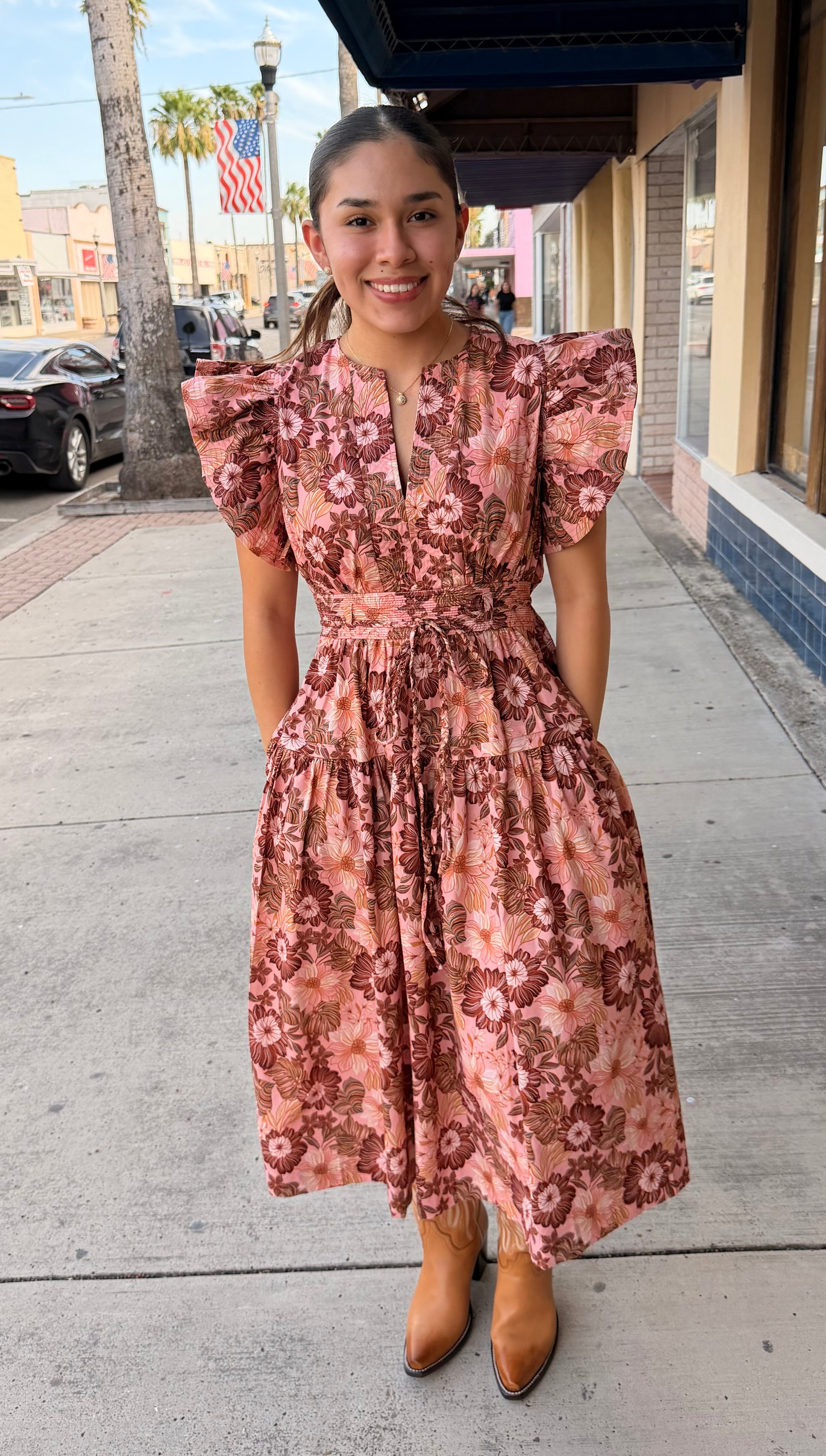 Floral Printed Ruffle Midi Dress