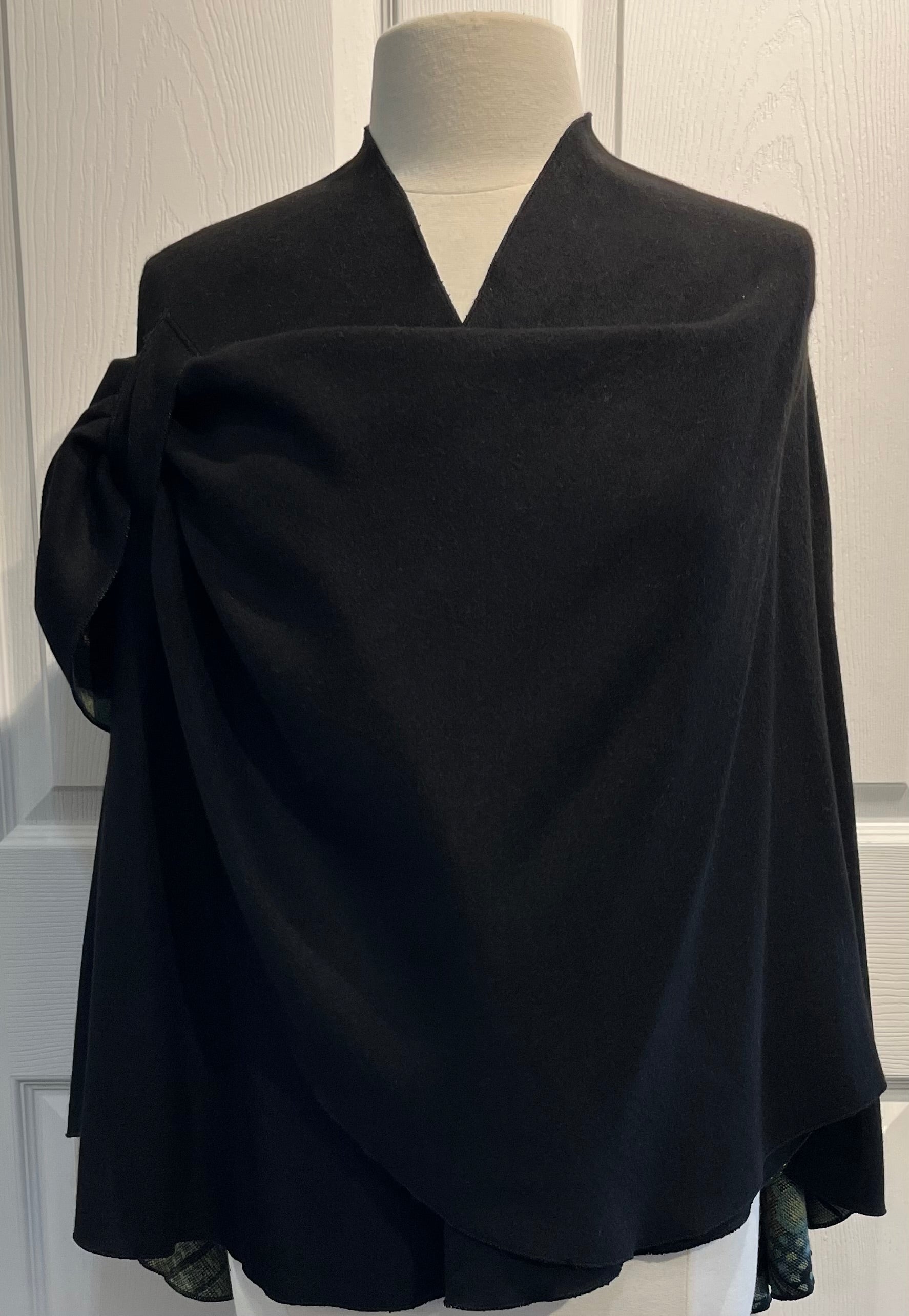Green Shades Reverses to Black Cashmere Shawl
