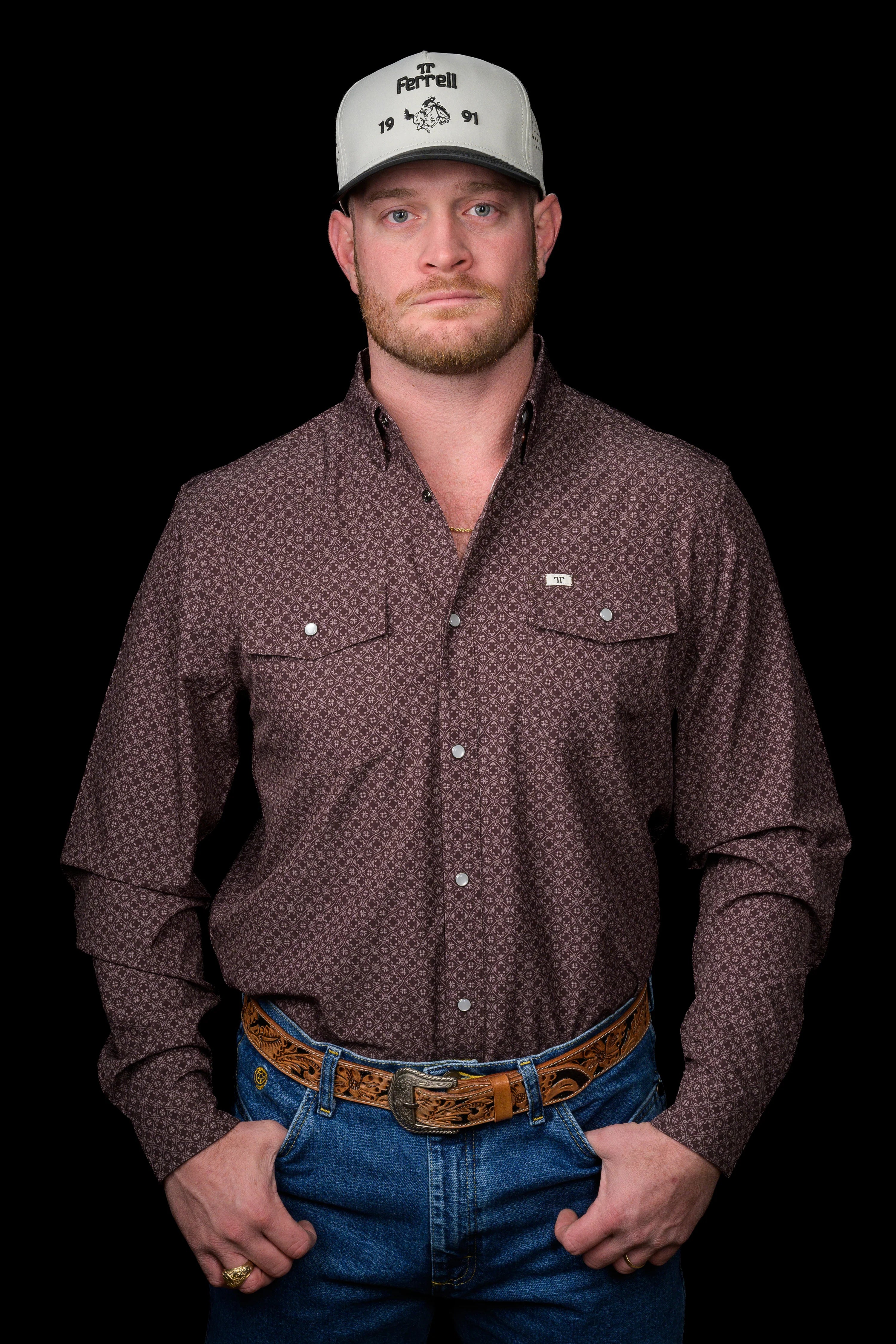The Silas in Brown- Long Sleeve Snap Shirt by Ferrell