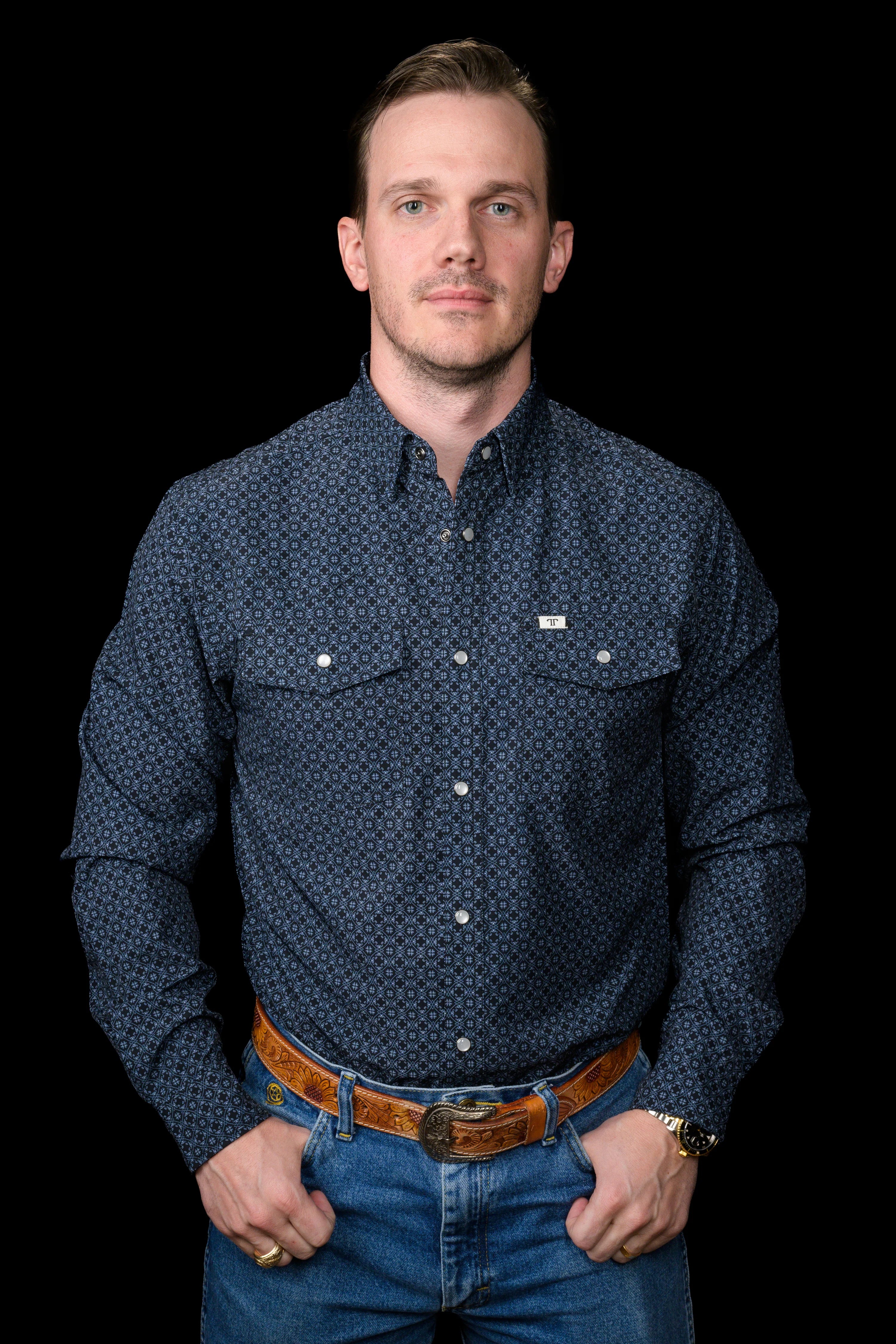 The Silas in Black- Long Sleeve Snap Shirt by Ferrell