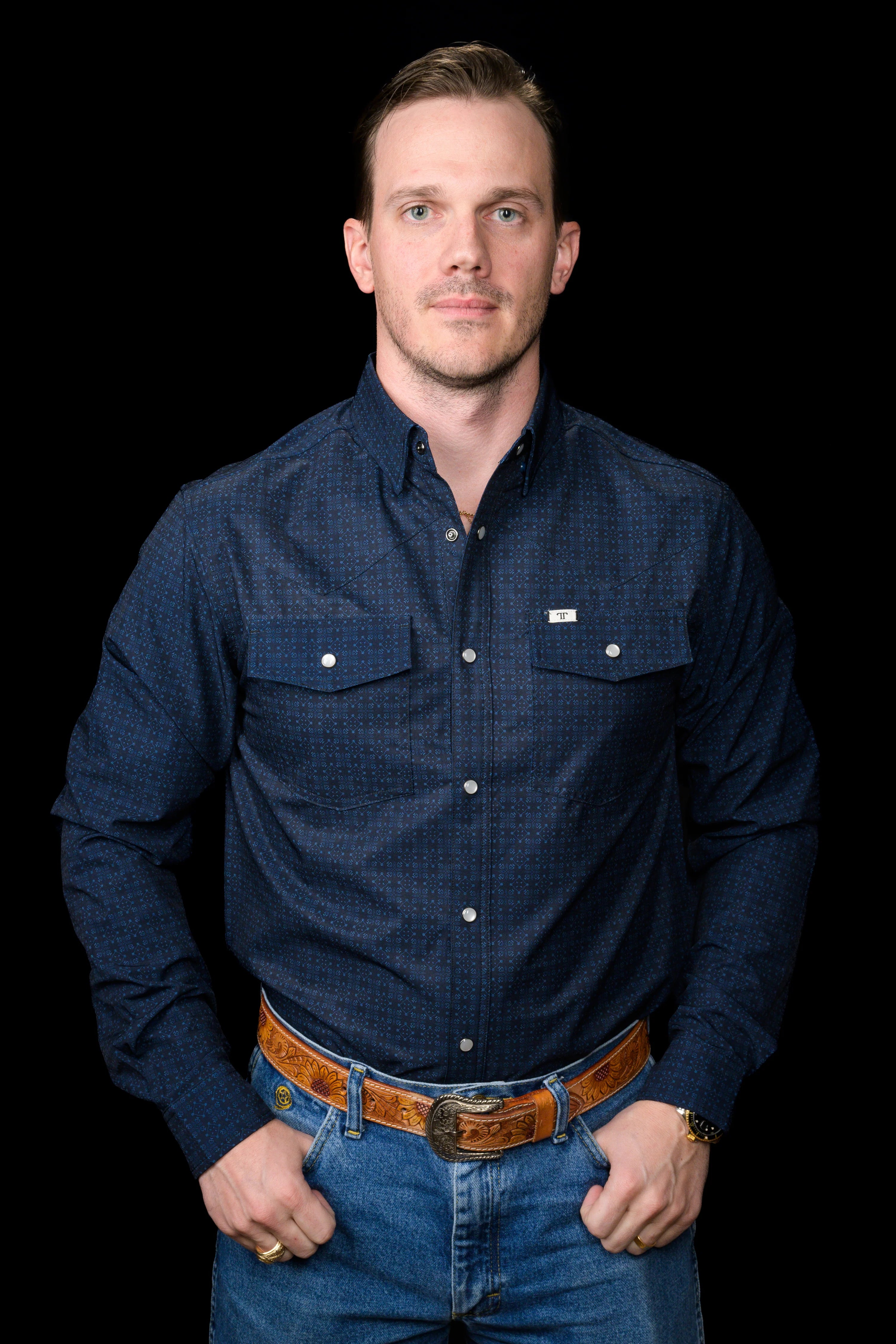 The Collin in Black- Long Sleeve Snap Shirt by Ferrell