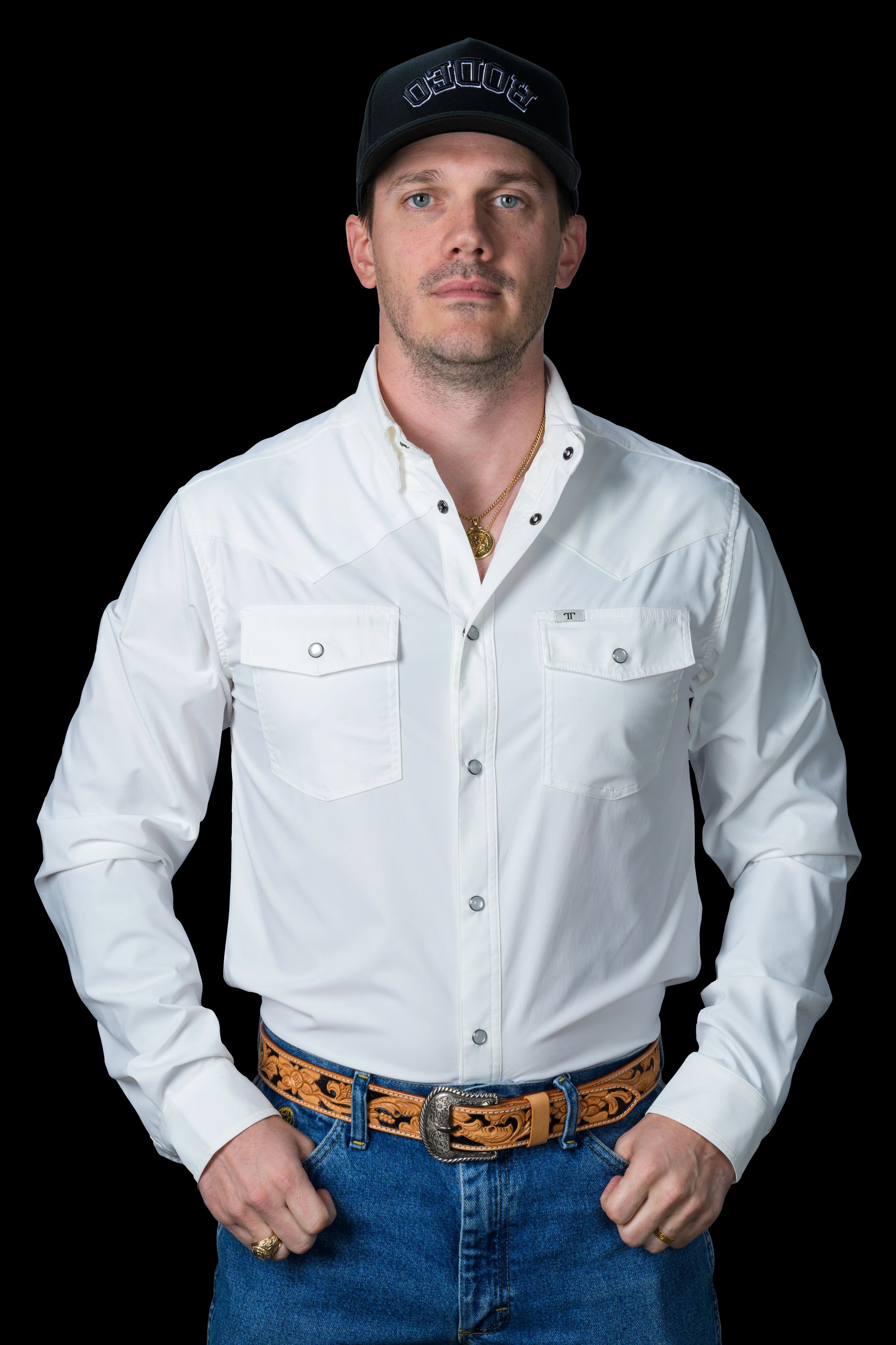 White Long Sleeve Pearl Snap Shirt
